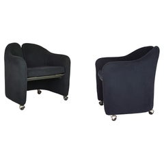 Black Alcantara PS142 Wheeled Armchairs by E. Gerli for Tecno, 1970, Set of 2