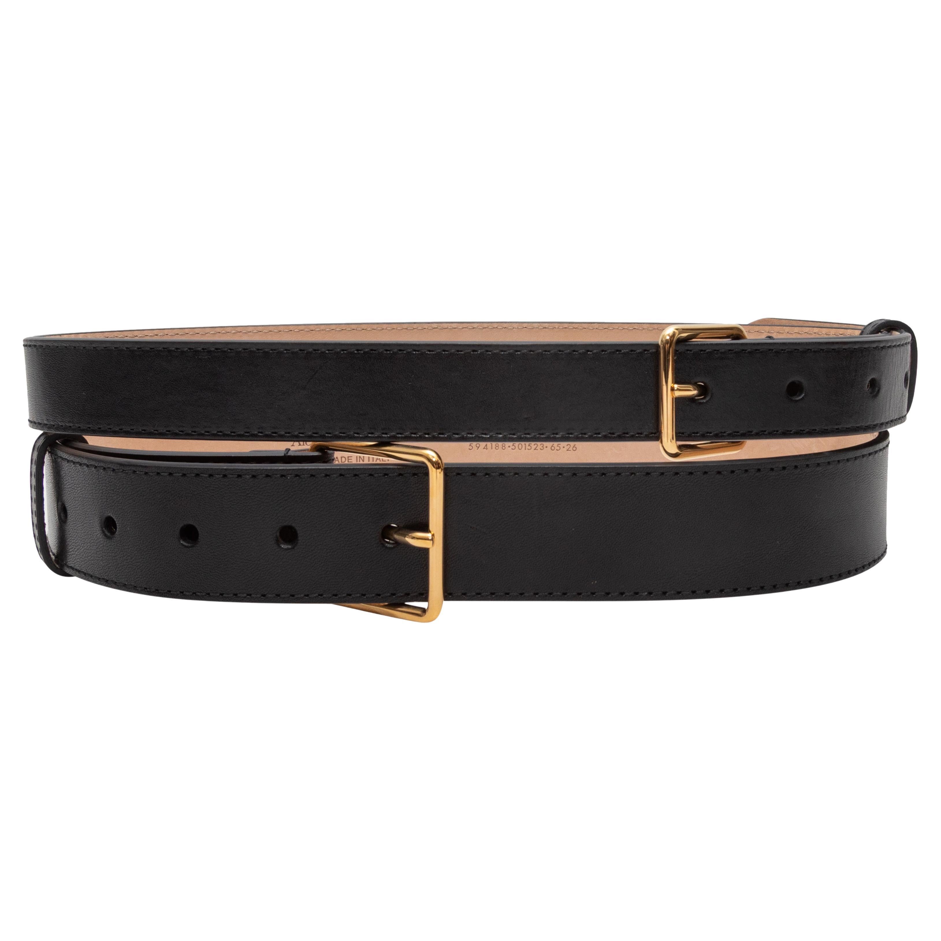 Cintura nera con doppia fibbia Alexander McQueen Taglia XS in vendita