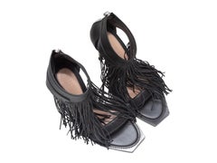 Black Alexander McQueen Fringe Ankle Strap Heeled Sandals Size 40