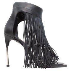 Black Alexander McQueen Fringe Ankle Strap Heeled Sandals Size 40