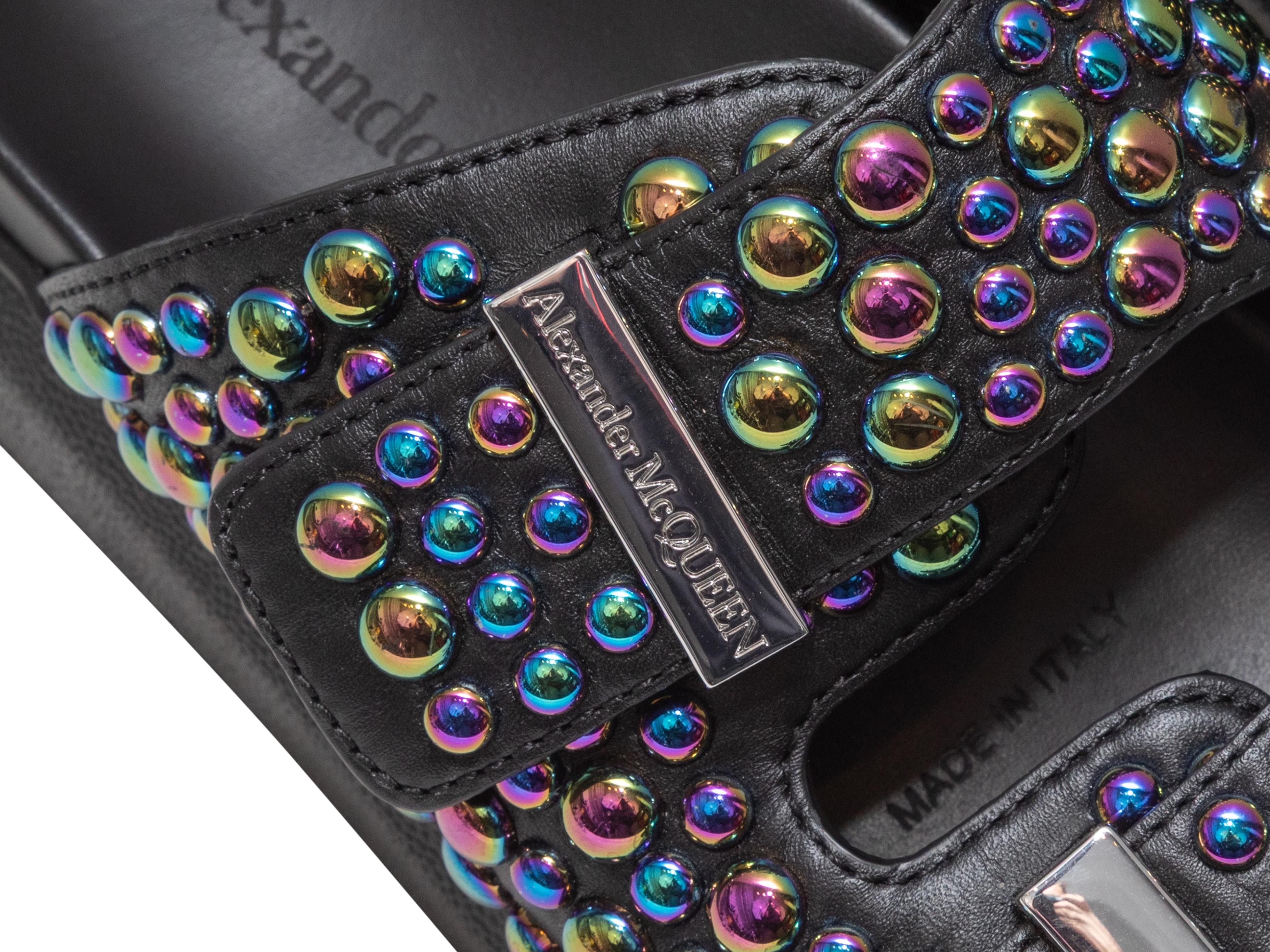 Black Alexander McQueen Iridescent Studded Slide Sandals Size 37 In Good Condition For Sale In New York, NY