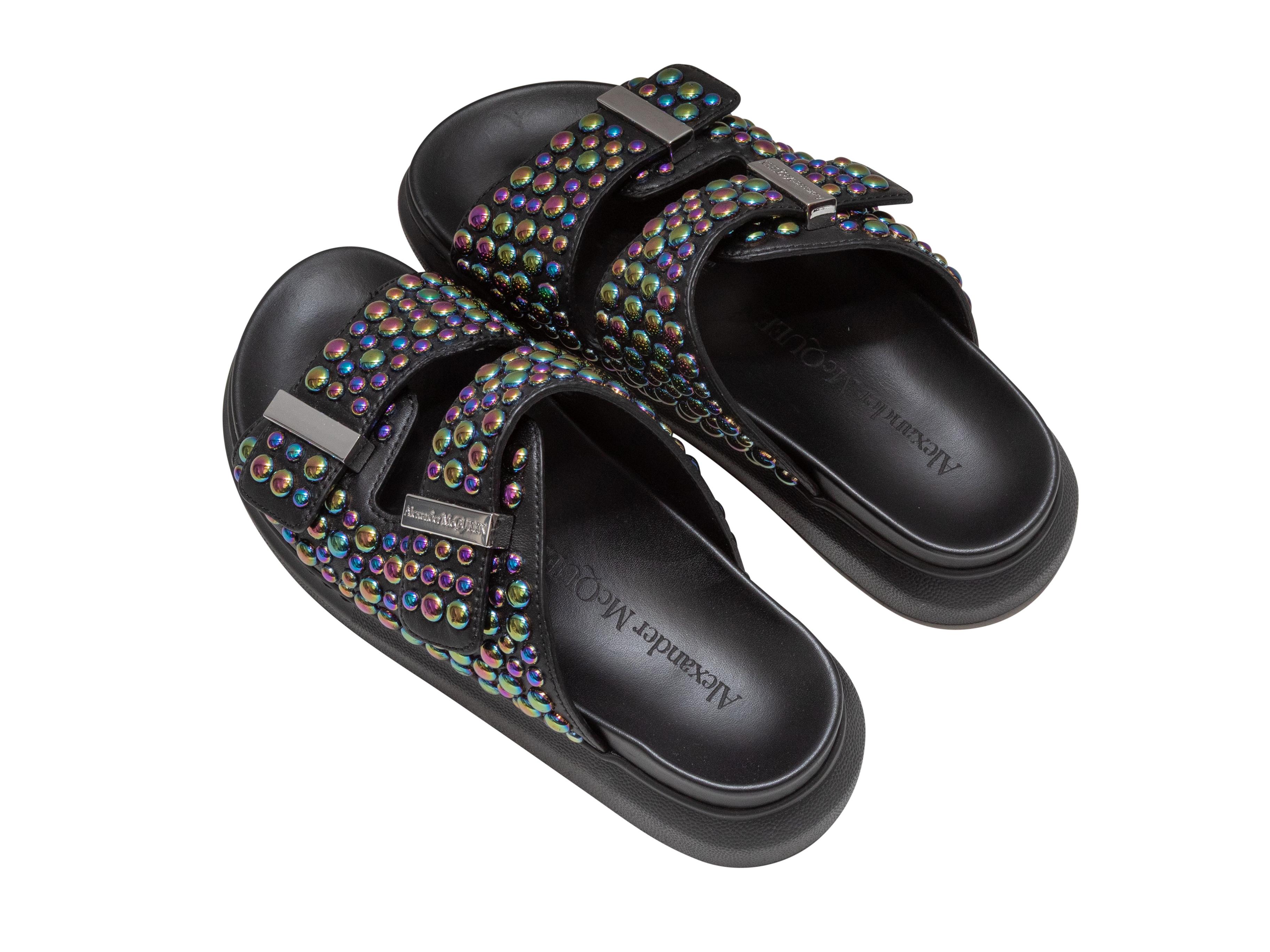 Women's Black Alexander McQueen Iridescent Studded Slide Sandals Size 37 For Sale