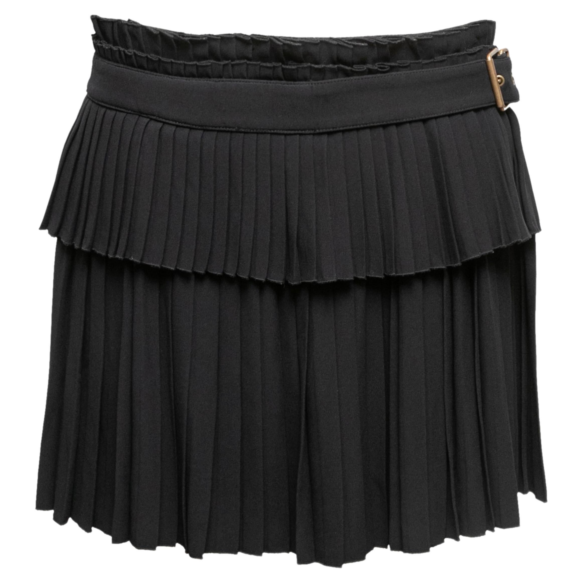 Black Alexander McQueen Pleated Buckle Mini Skirt Size IT 38 For Sale
