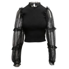 Schwarzes Alexander McQueen Rippenstrick & Mesh Mock Neck Top Größe US M