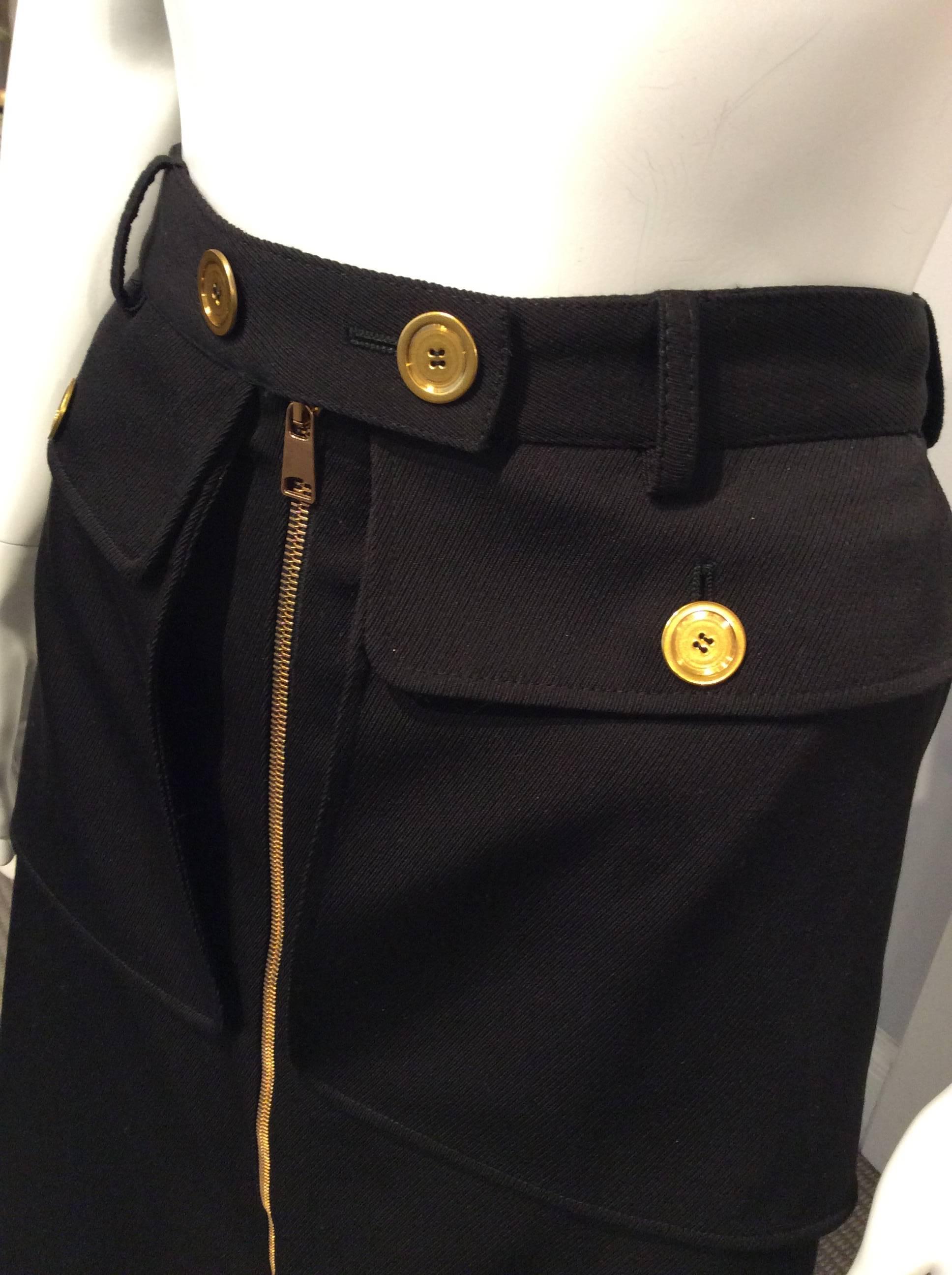 Black Alexander McQueen Skirt w/ Gold Buttons and Full Zippered Front Sz44(Us 8) 1