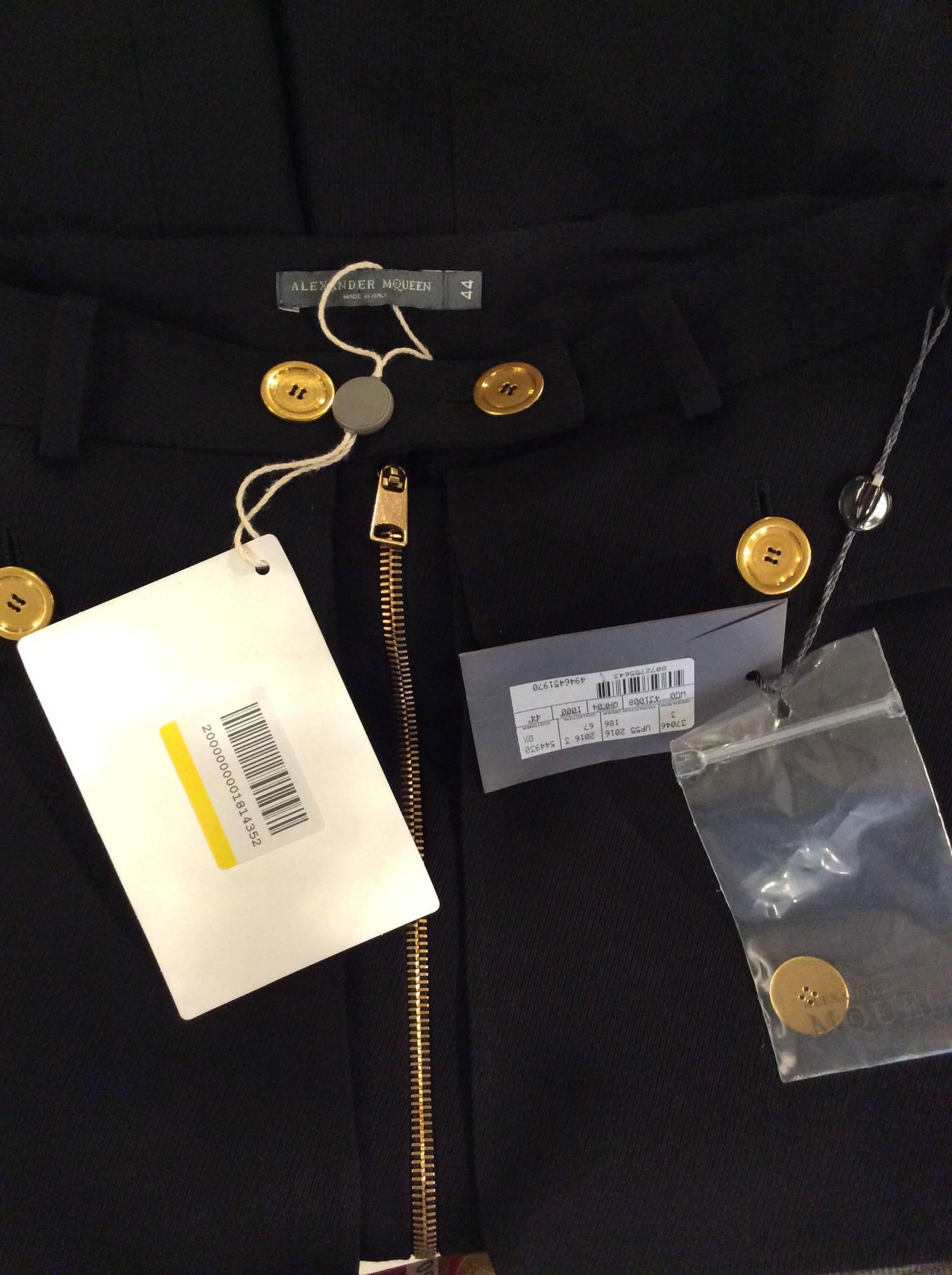 Black Alexander McQueen Skirt w/ Gold Buttons and Full Zippered Front Sz44(Us 8) 2