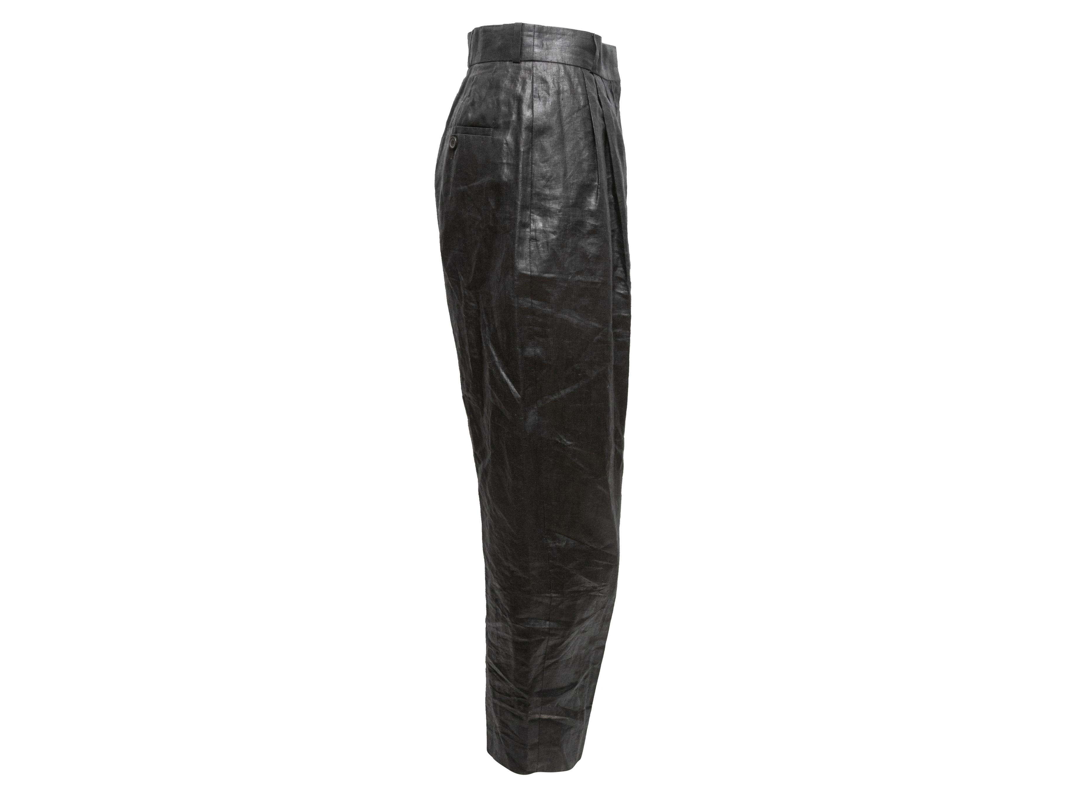 Black Alexander McQueen Waxed Linen Pants Size EU 42 For Sale 1