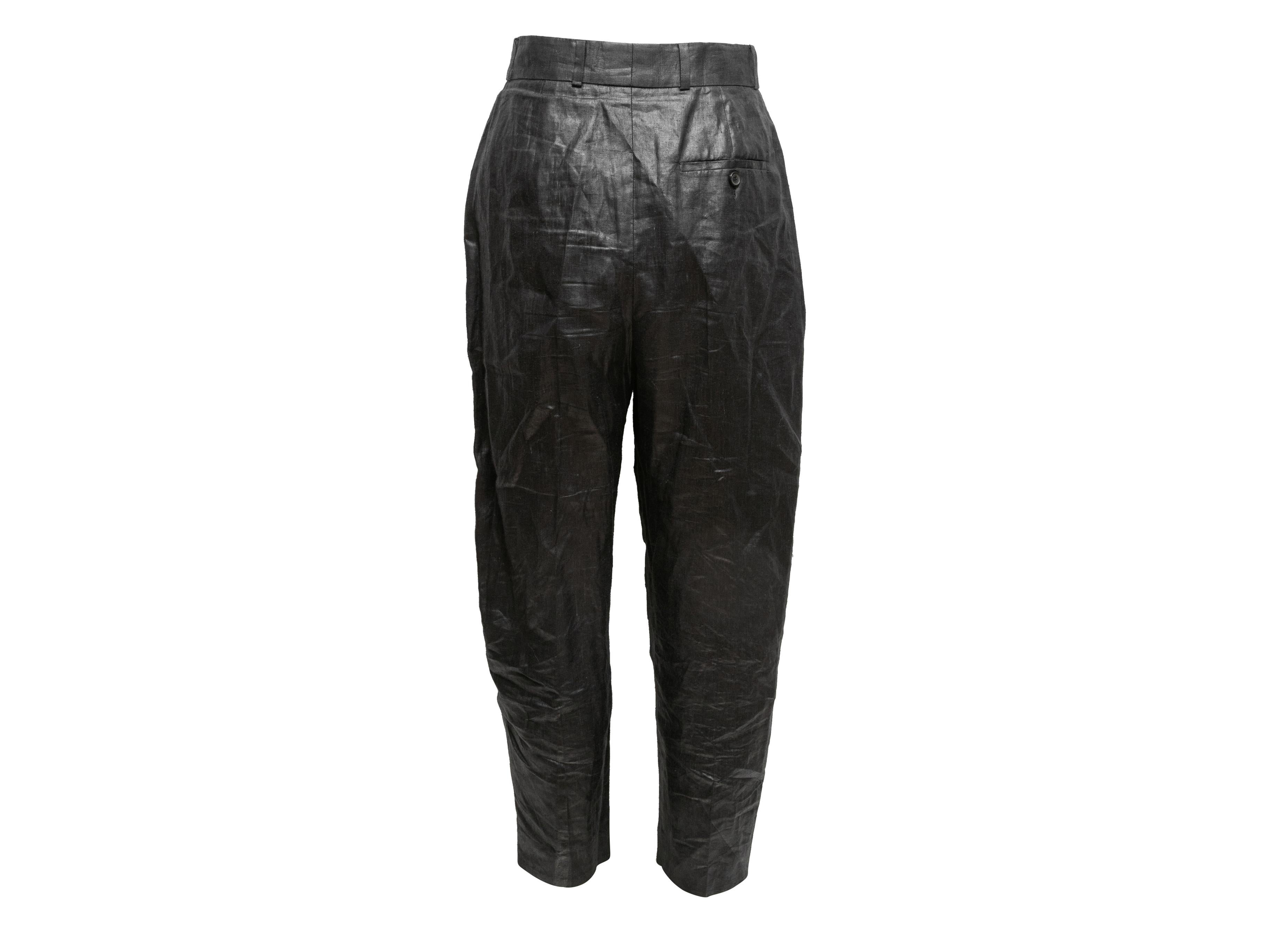 Black Alexander McQueen Waxed Linen Pants Size EU 42 For Sale 2