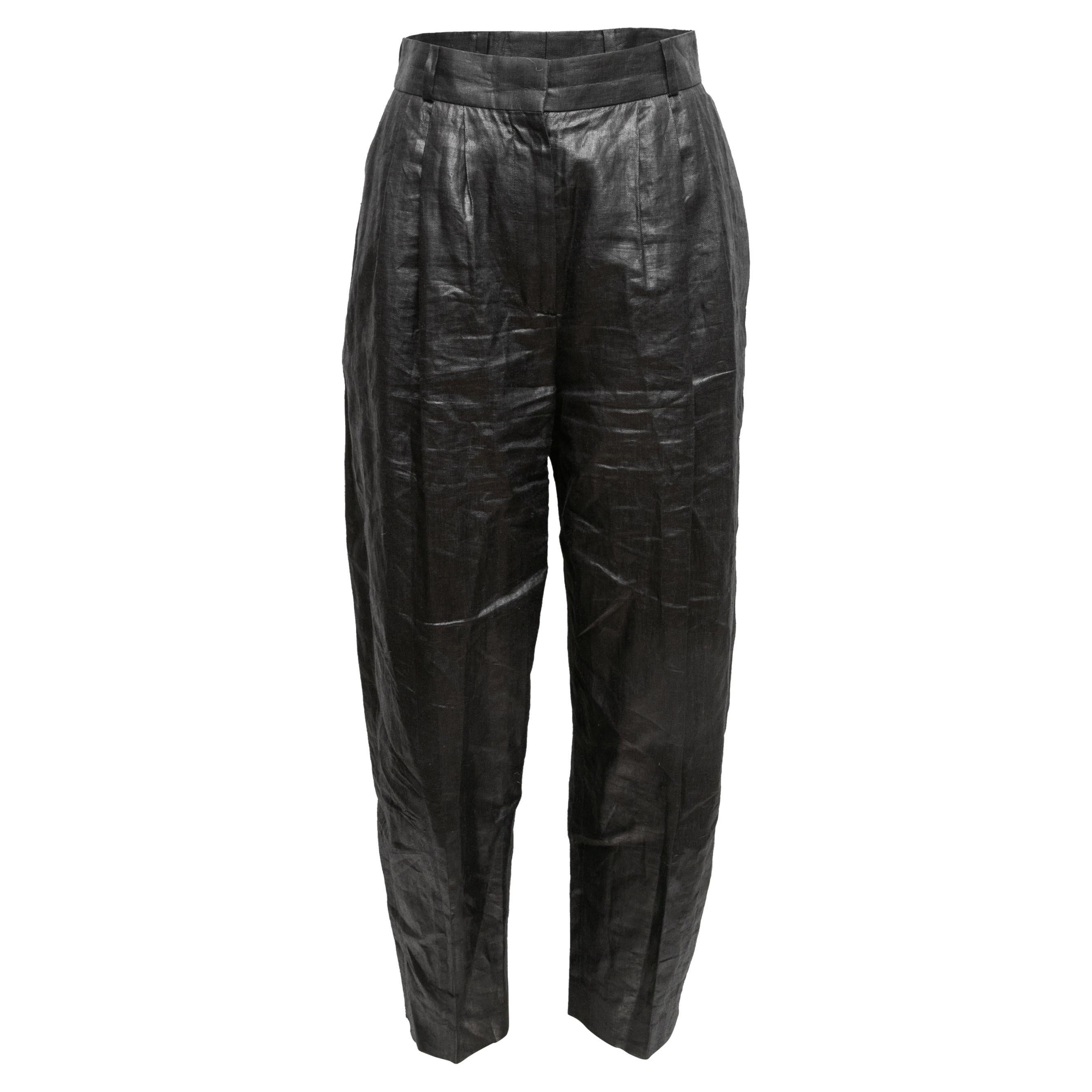 Pantalon en lin ciré noir Alexander McQueen Taille EU 42 en vente