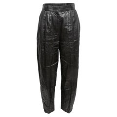 Black Alexander McQueen Waxed Linen Pants Size EU 42