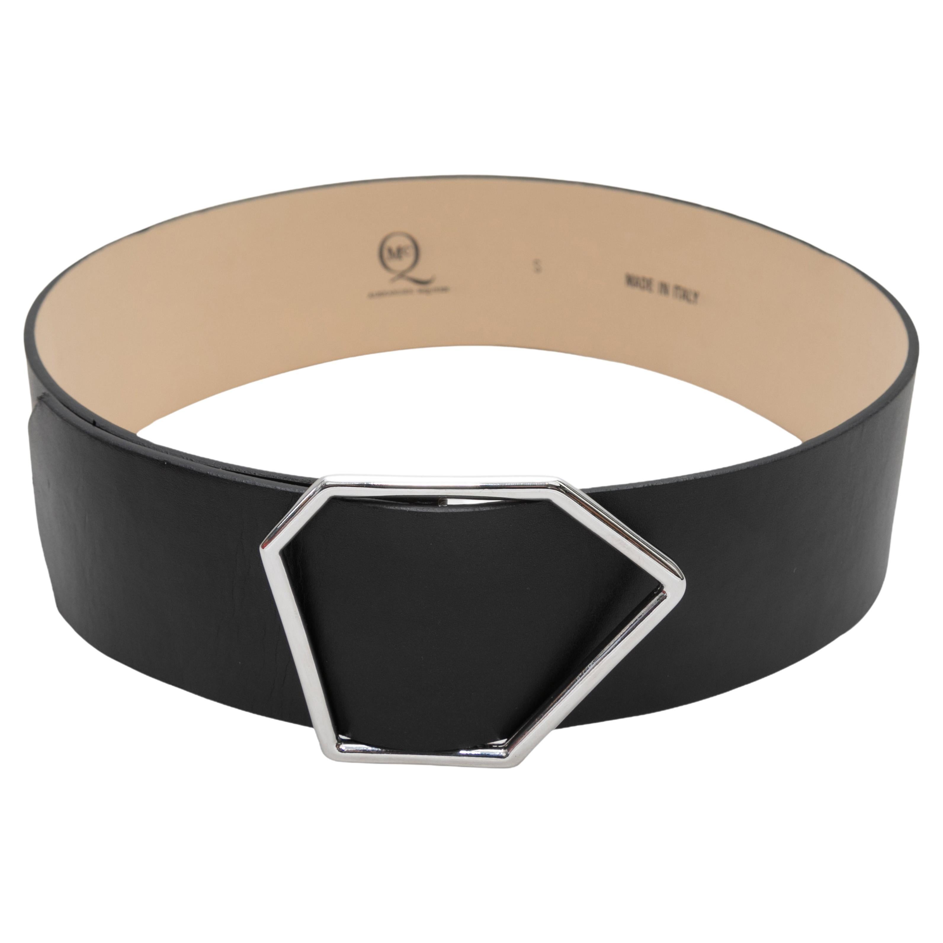 Black Alexander McQueen Wide Leather Belt Size US S For Sale