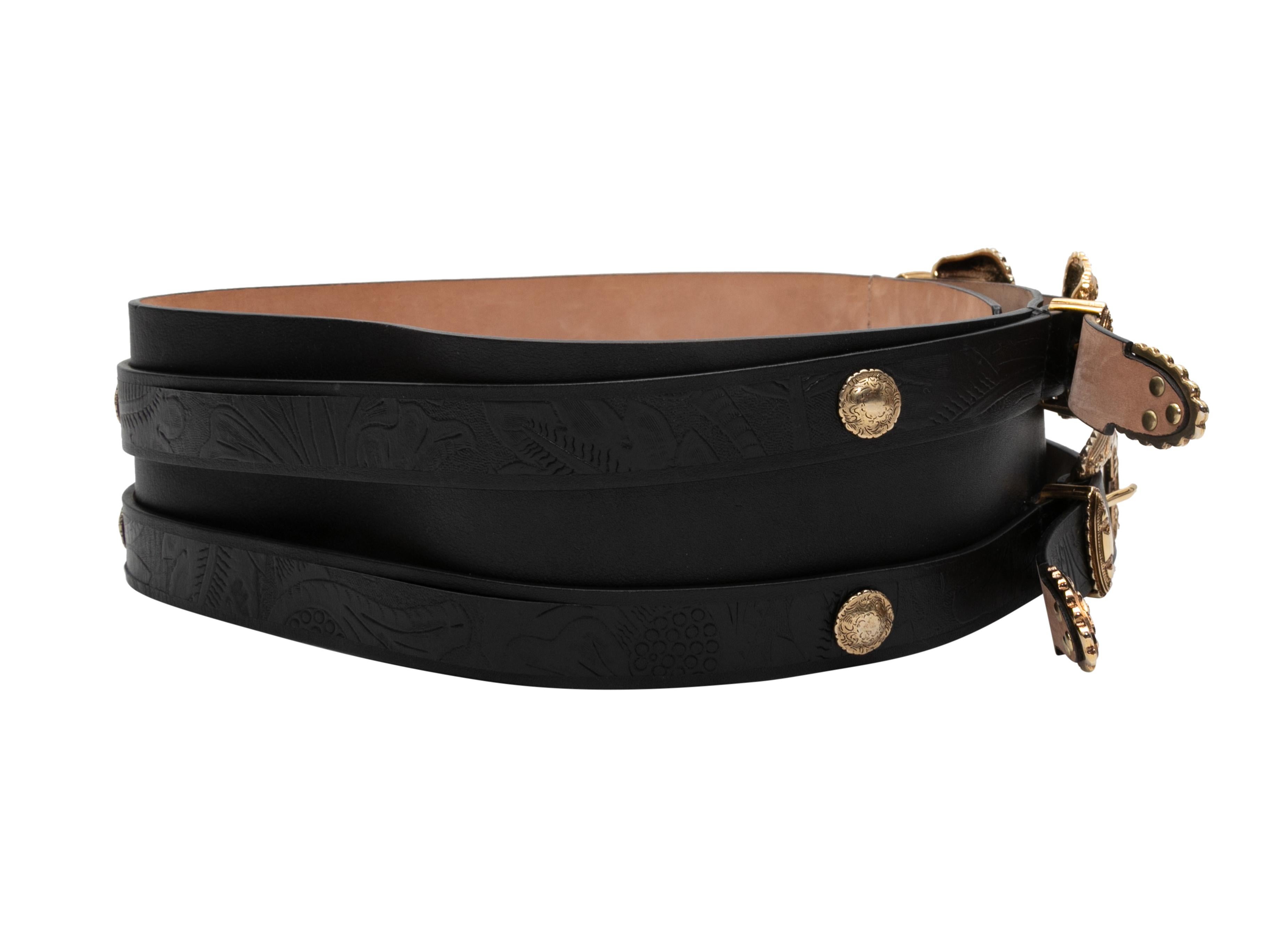 Black Alexander McQueen Wide Tooled Leather Belt Size US S In Good Condition For Sale In New York, NY