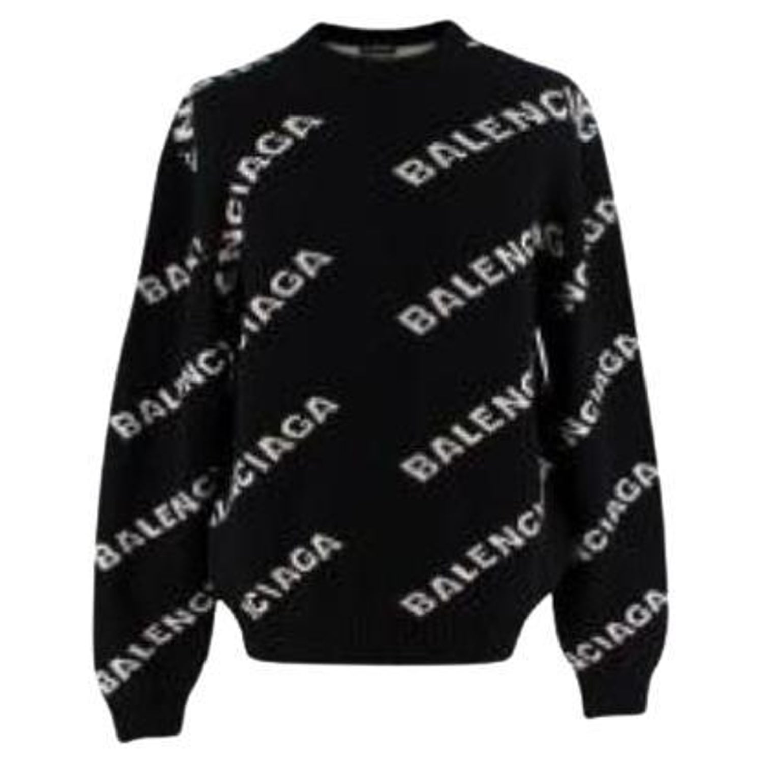 Black Allover Logo knit sweater For Sale at 1stDibs | balenciaga logo knit  sweater