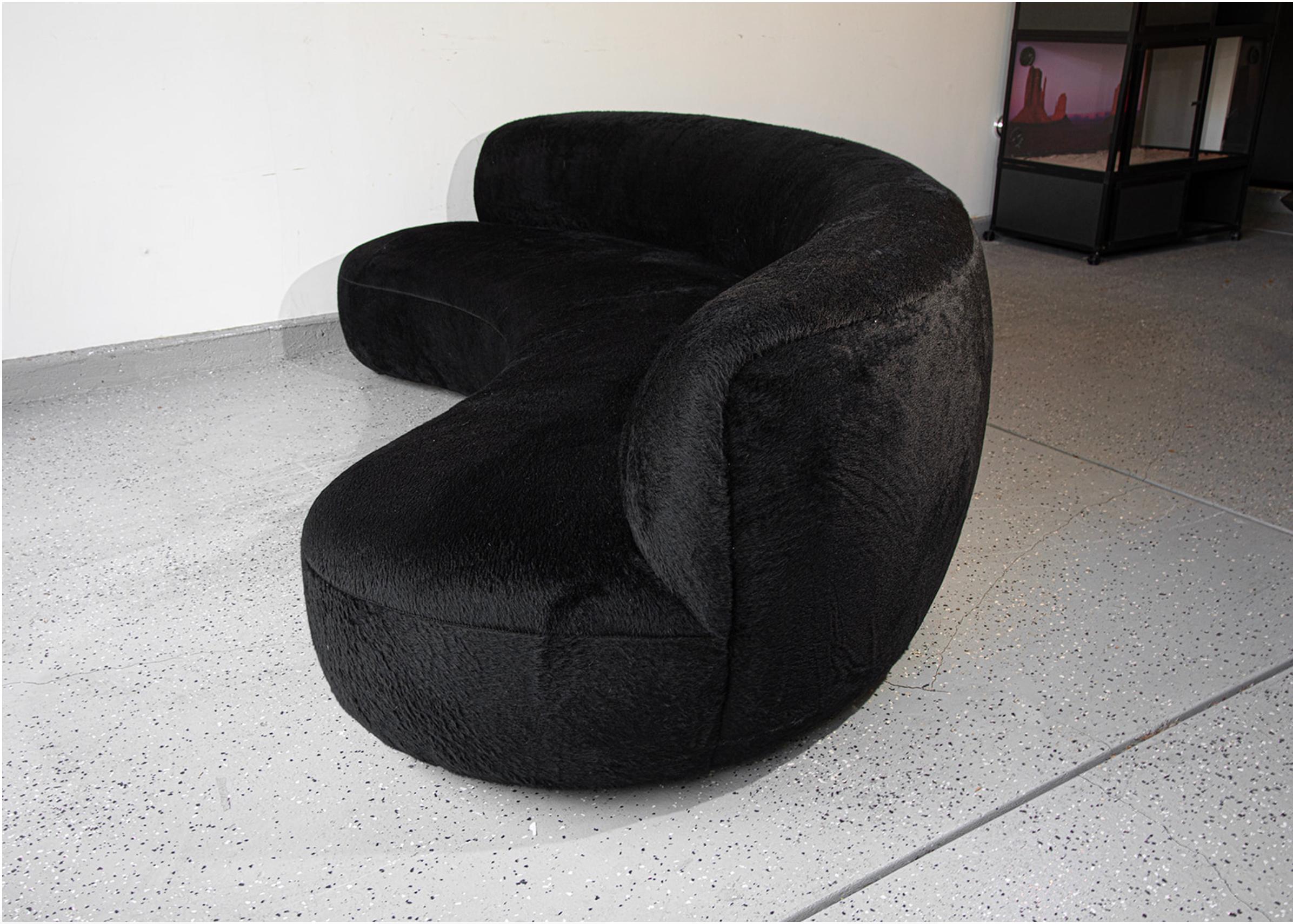 Made from luxurious, soft, black Alpaca wool. Curved organic design. 
Imported from France. Designed by Pierre Augustin Rose. 

This is a custom order sofa that has never been touched, still in original shipping packaging. Lead time is currently
