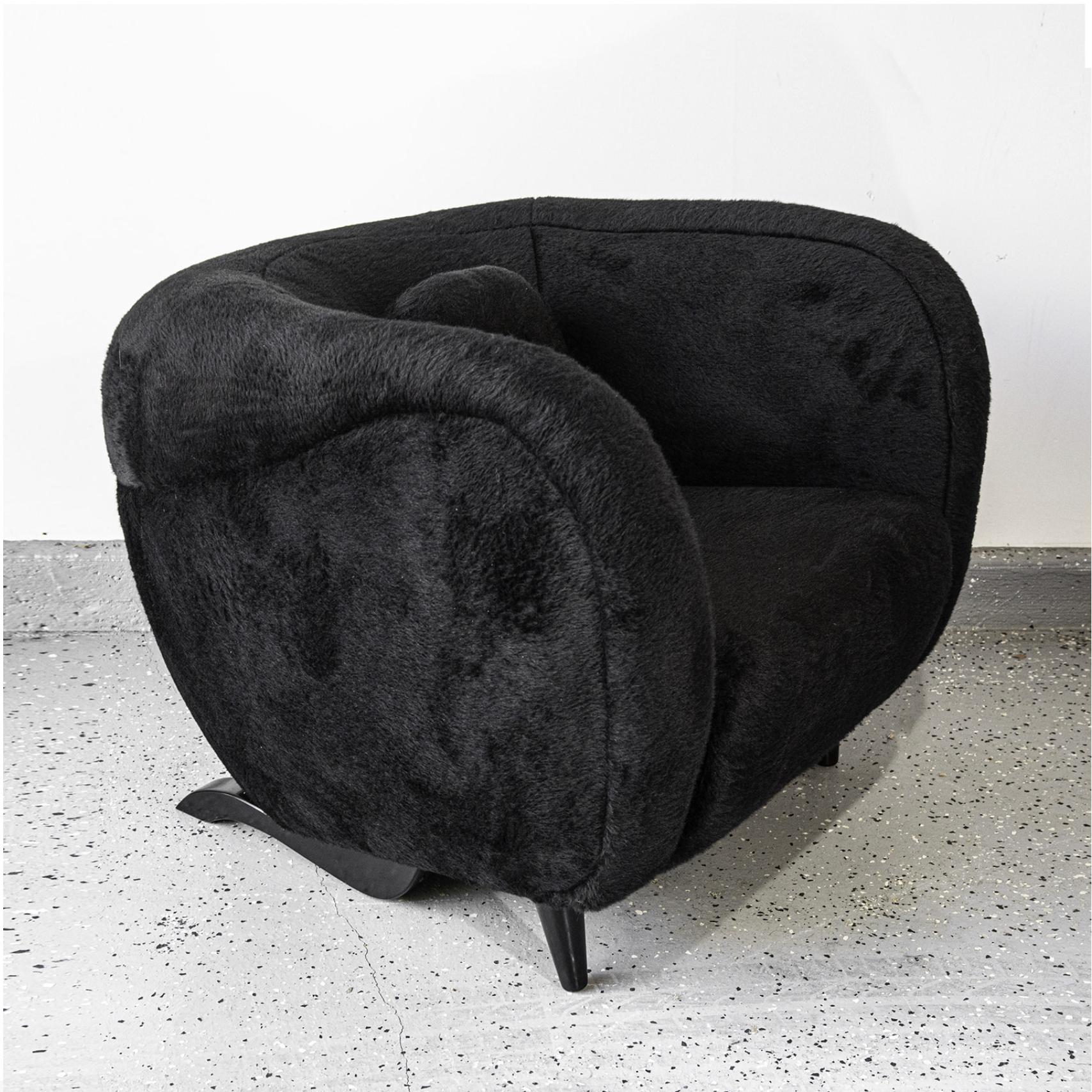 Black Alpaca, Curved, Organic Modern Chairs by Pierre Augustin Rose - set of 2 In New Condition For Sale In New York, NY