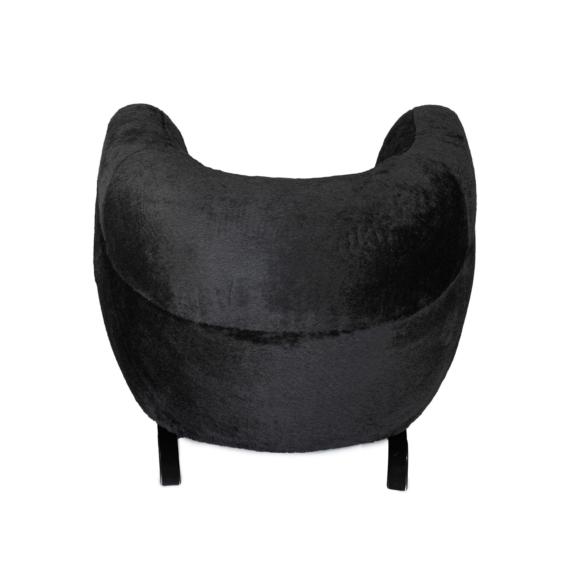 French Black Alpaca, Curved, Organic Modern Chairs by Pierre Augustin Rose - set of 2 For Sale