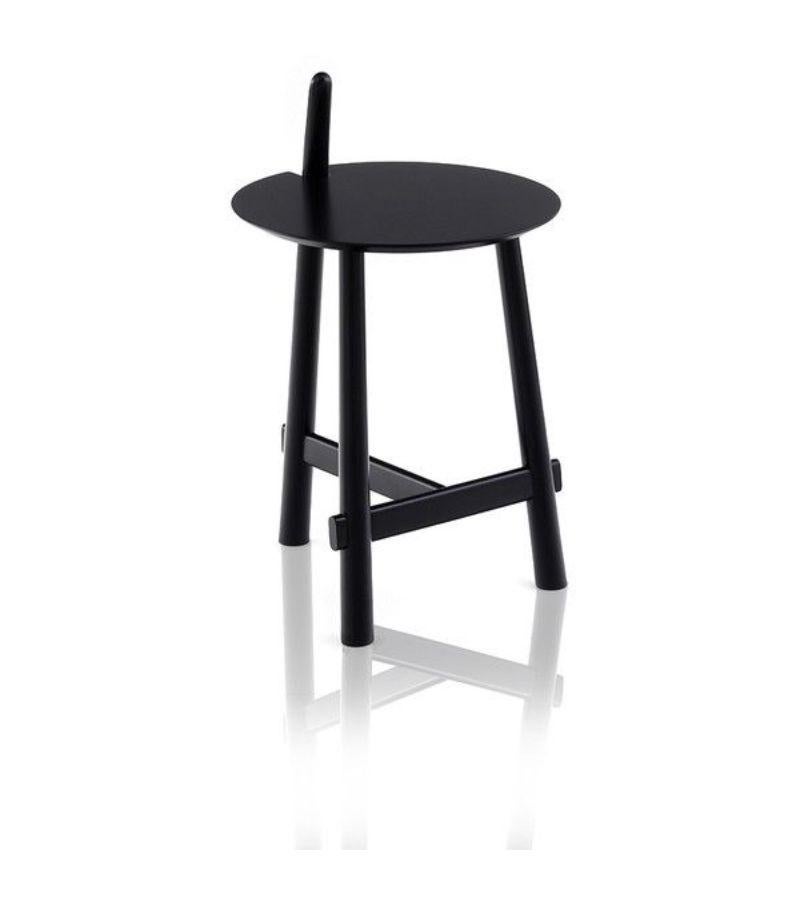 Black altay side table by Patricia Urquiola
Materials: Base in solid natural beech or black lacquered. Roundtop in white, black or coral lacquered medium
Technique: Lacquered and black stained or natural wood. 
Dimensions: Diameter 40 x height 50