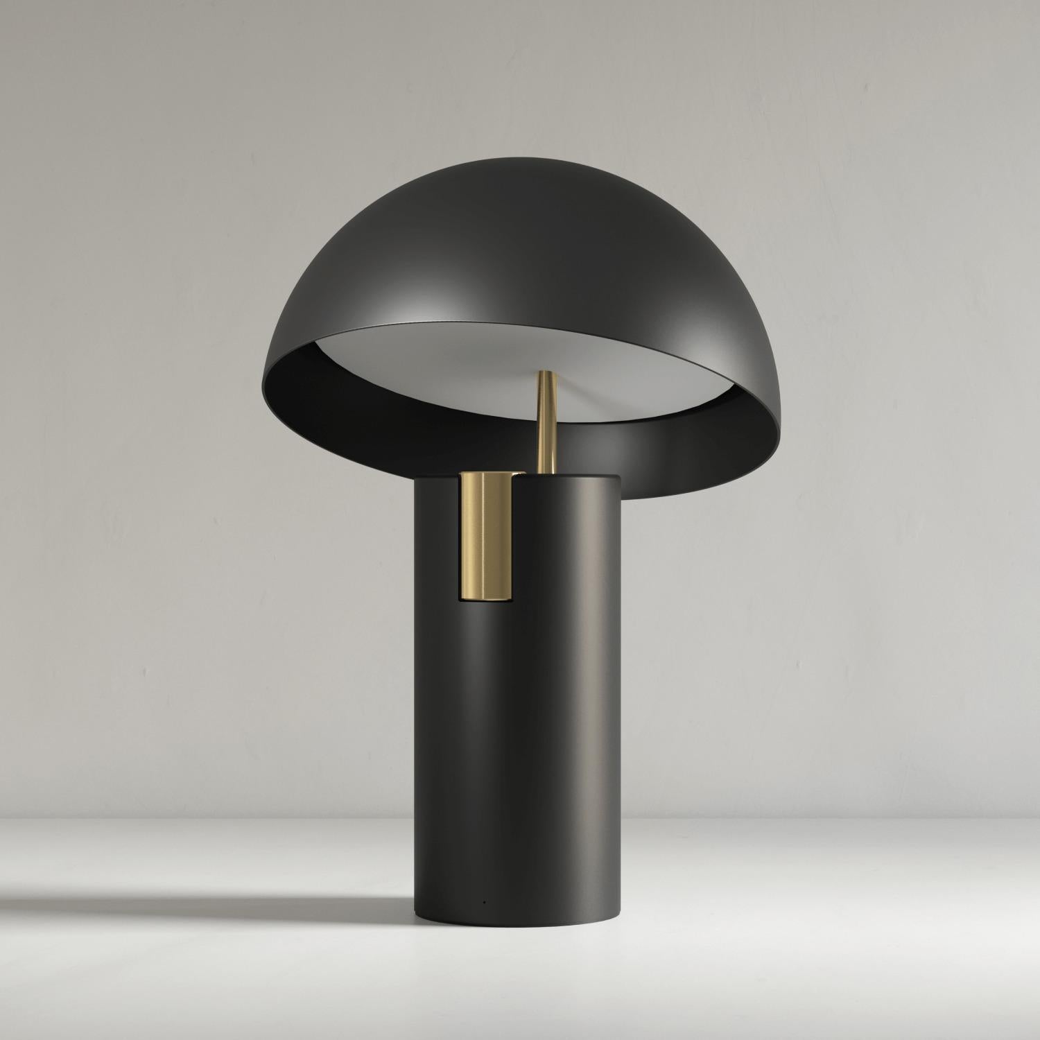 Black Alto Lamp by JAUNE STUDIO
Dimensions: D 25 x H 36 cm
Materials: Aluminum body, lacquered painting, brushed gold or nickel tinted cylinders and stem. Diffuser in opaline white PMMA.

Lighting : Variable LED lighting 1800 to 2700K - 0 to 1000