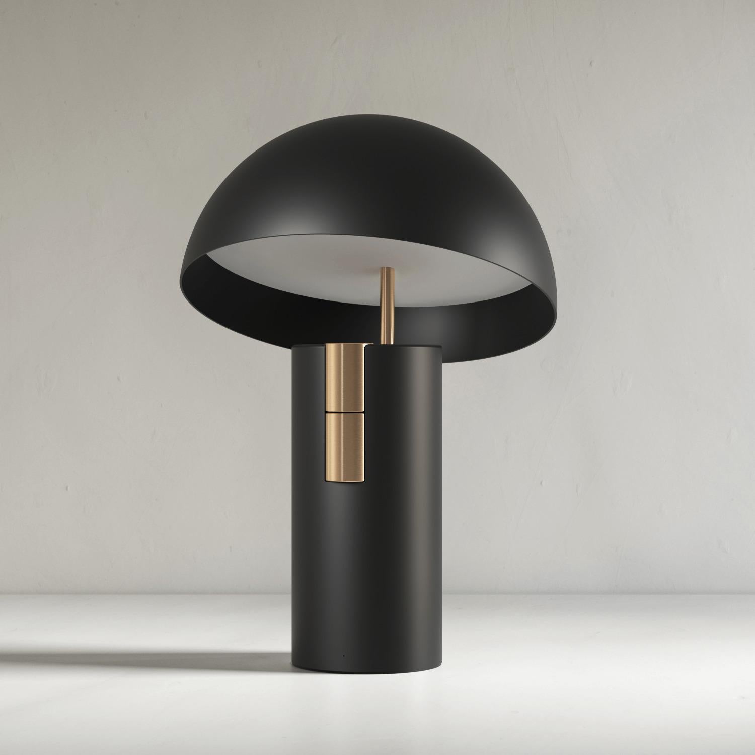 Black Alto Speaker Lamp by JAUNE STUDIO
Dimensions: D 25 x H 36 cm
Materials: Aluminum body, lacquered painting, brushed gold or nickel tinted cylinders and stem. Diffuser in opaline white PMMA.

Lighting : Variable LED lighting 1800 to 2700K - 0 to