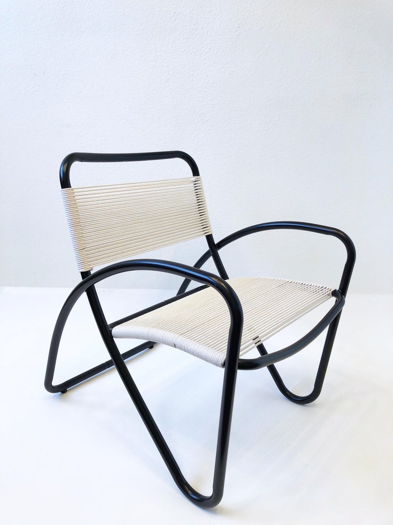 Mid-Century Modern Black Aluminum and Cotton Cord Lounge Chair by Brown Jordan