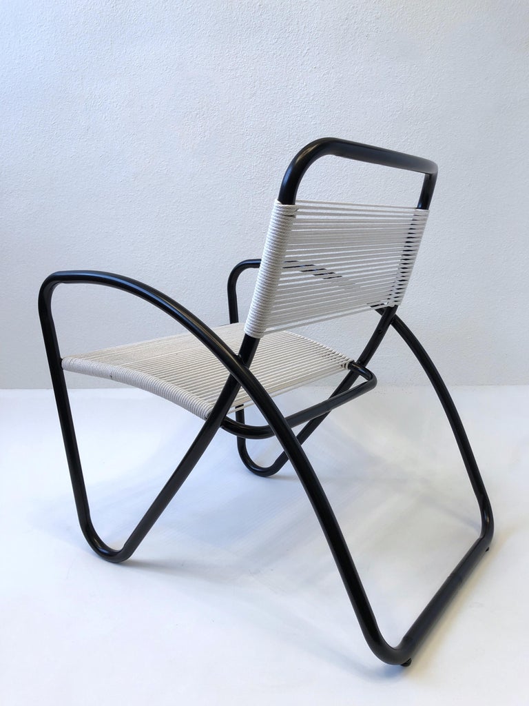 Powder-Coated Black Aluminum and Cotton Cord Lounge Chair by Brown Jordan