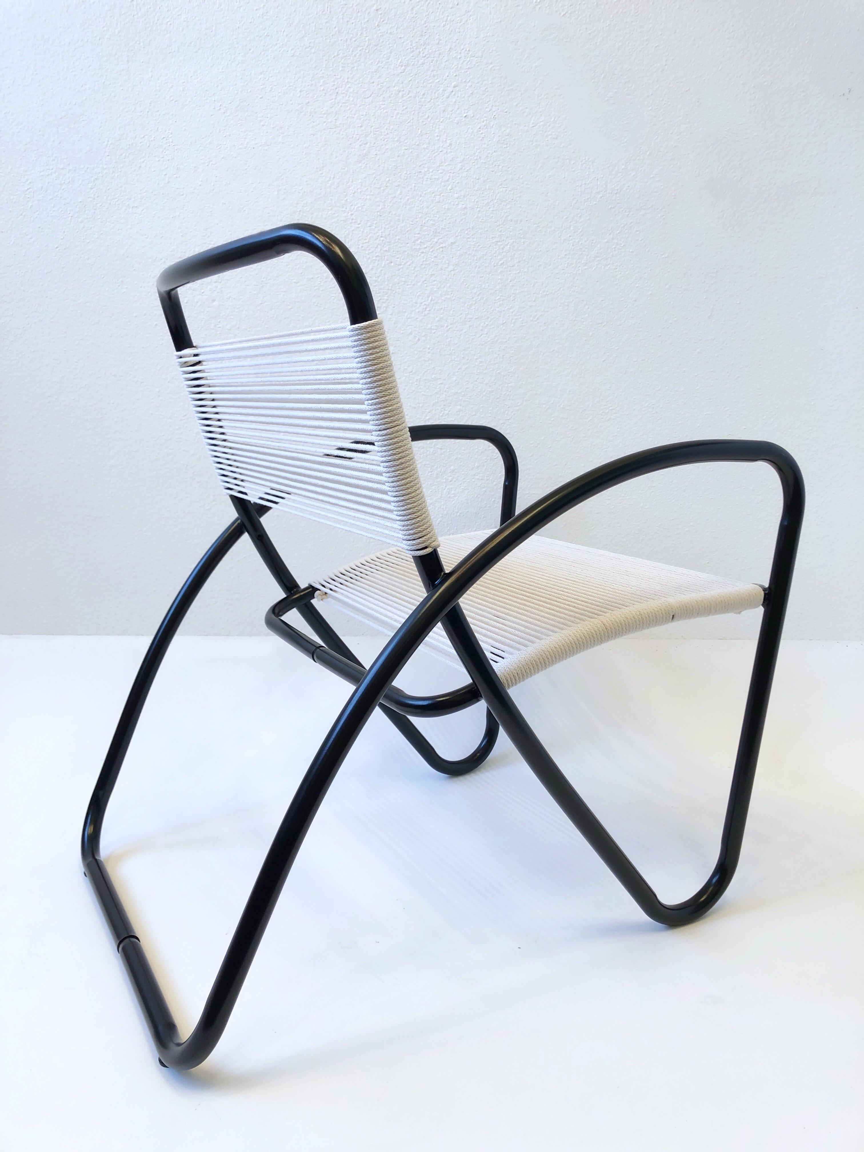 Black Aluminum and Cotton Cord Lounge Chair by Brown Jordan In Excellent Condition In Palm Springs, CA