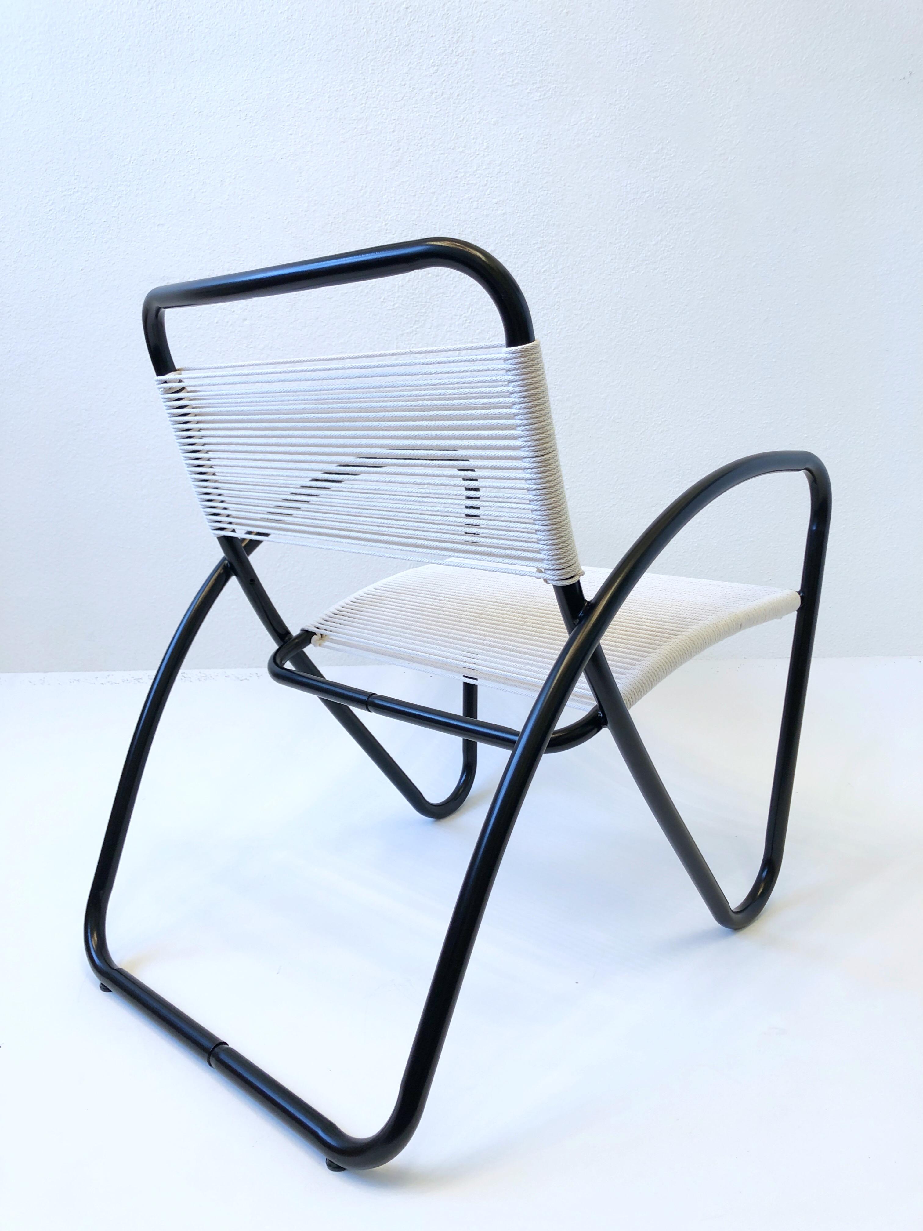 Late 20th Century Black Aluminum and Cotton Cord Lounge Chair by Brown Jordan