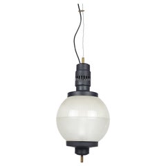 Lampada a sospensione Midcentury in alluminio nero, ottone e vetro stampato