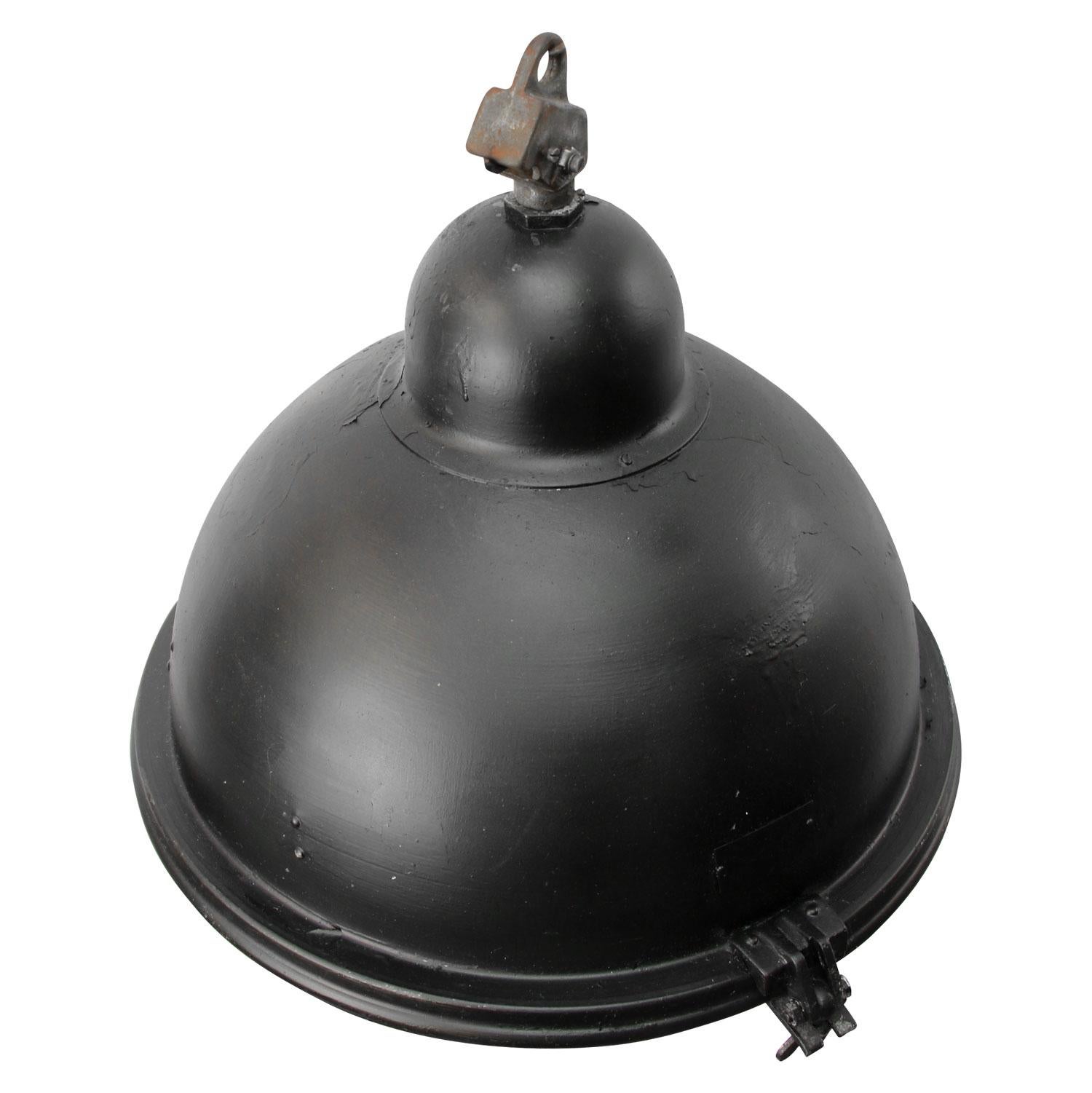 Vintage black industrial pendant.
Aluminum shade, cast iron top and clear glass.

Weight 4.50 kg / 9.9 lb

Priced per individual item. All lamps have been made suitable by international standards for incandescent light bulbs, energy-efficient