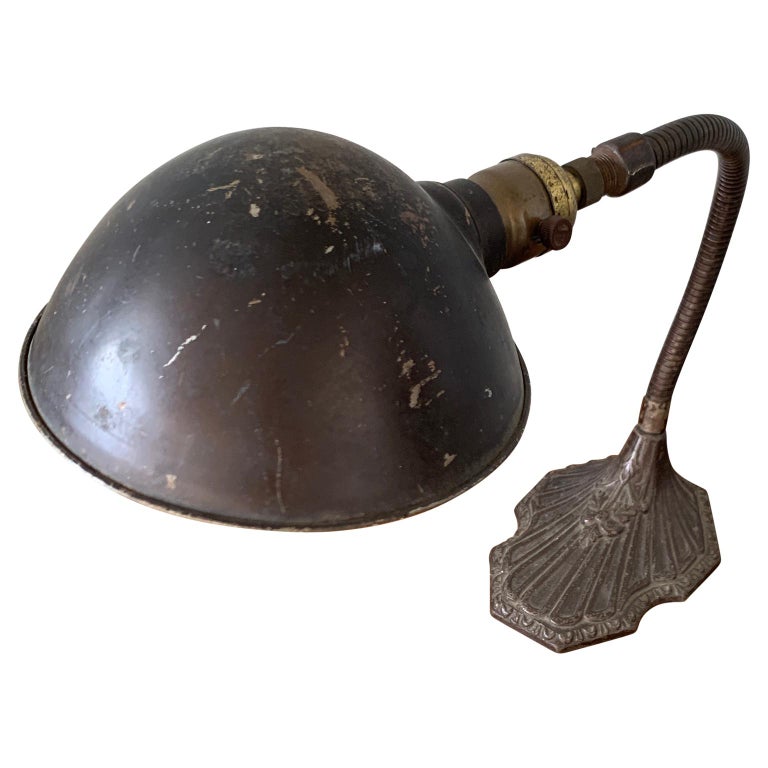 Black American Vintage Industrial Cast Iron Table Desk Light by R