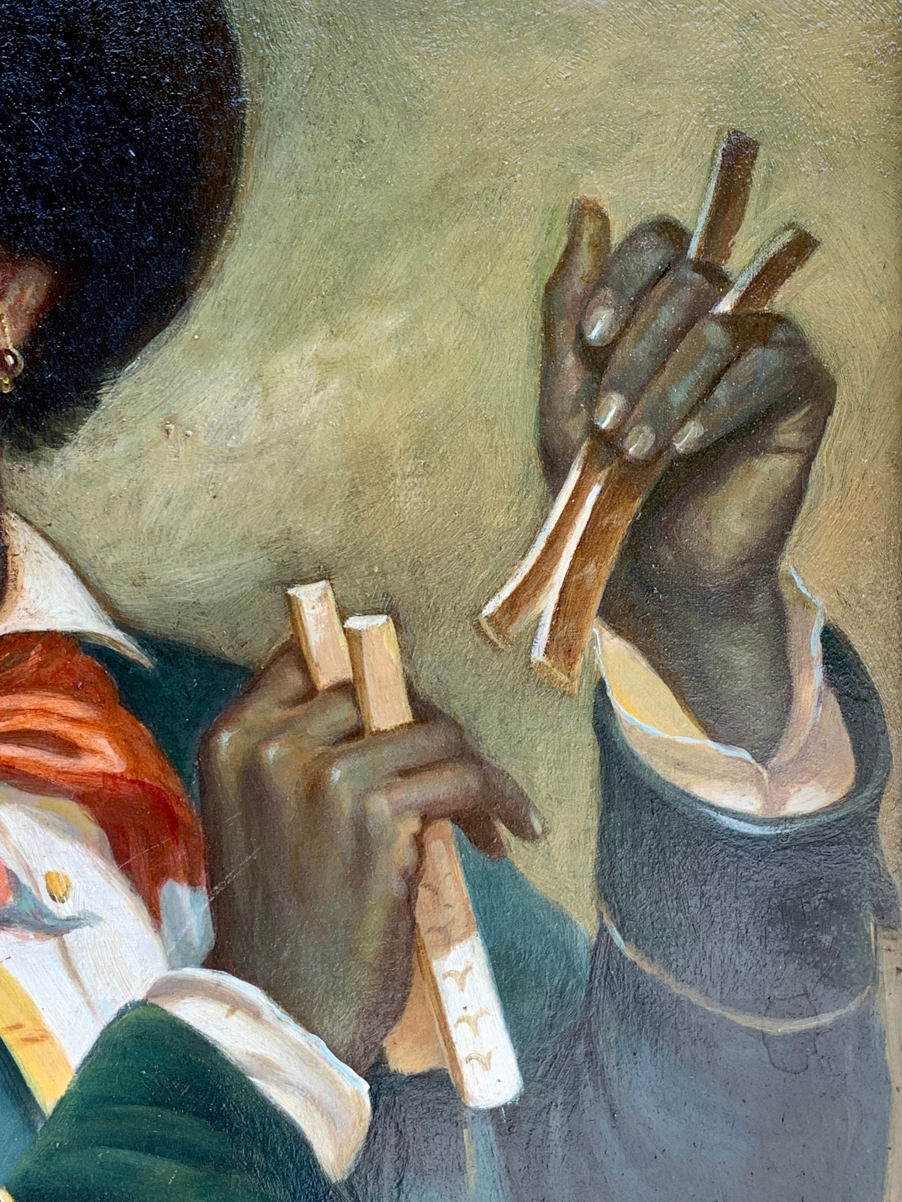 Painted Black Americana Portrait of a Musician by N. Bingham For Sale