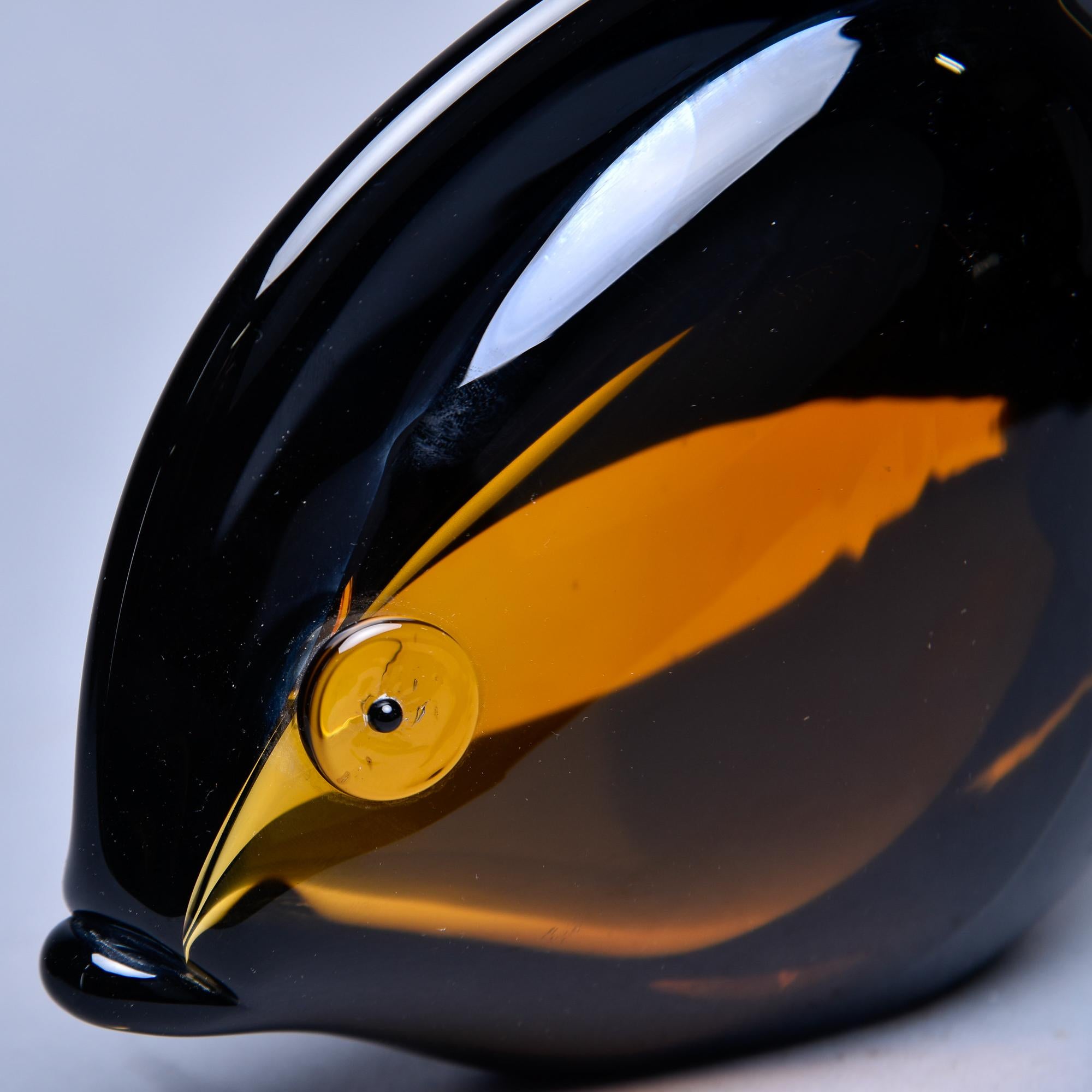 Mid-Century Modern Poisson en verre de Murano noir et ambre en vente