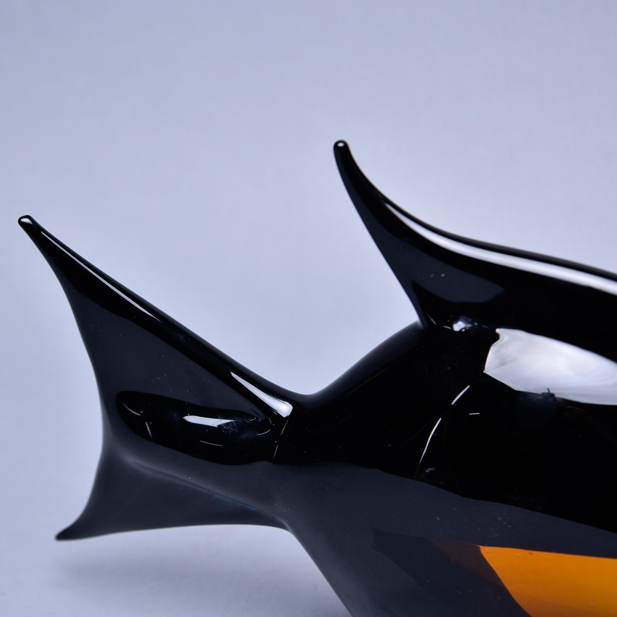 Late 20th Century Black and Amber Murano Glass Fish For Sale