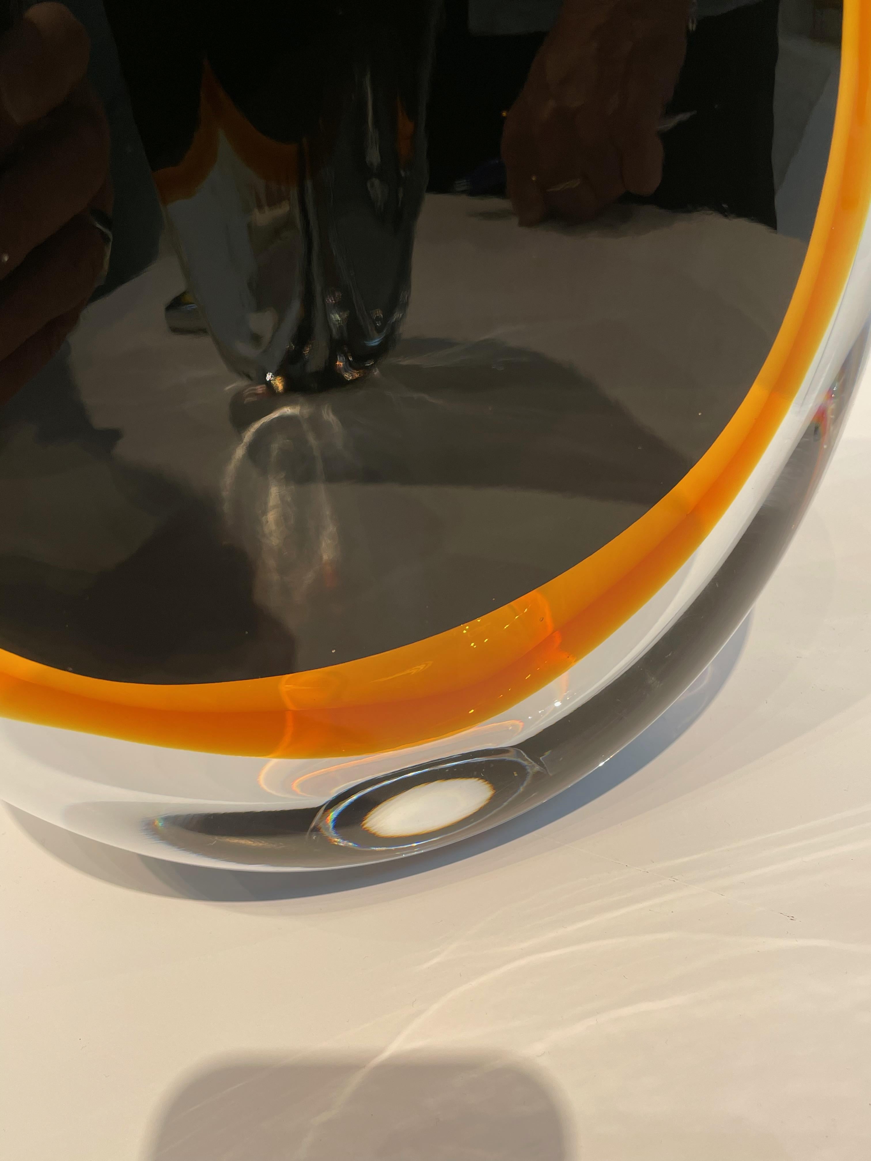 Black And Amber Thick Glass Rounded Base Vase, Brazil, Contemporary In New Condition For Sale In New York, NY