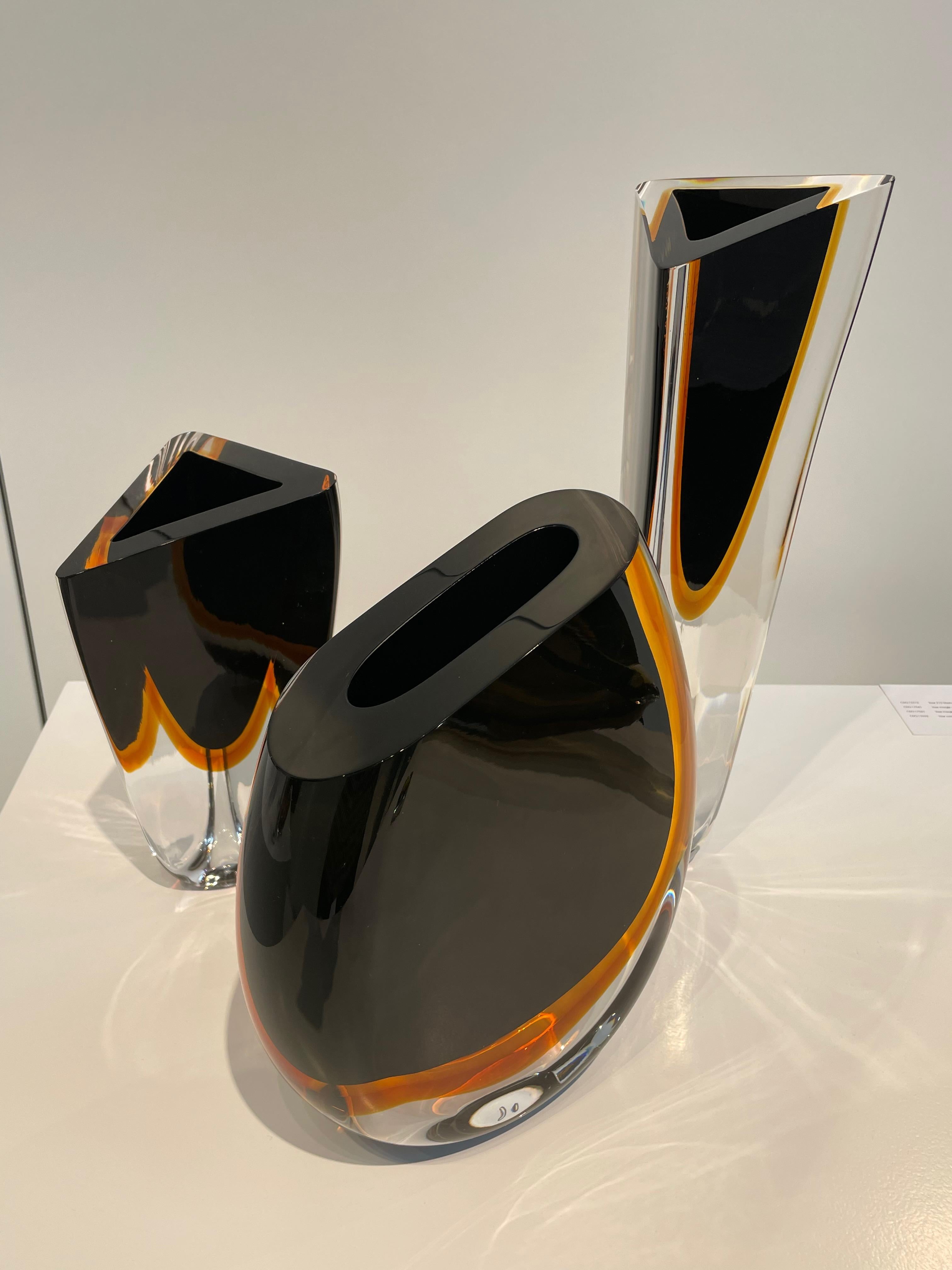 Black And Amber Thick Glass Rounded Base Vase, Brazil, Contemporary For Sale 2