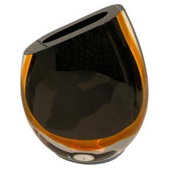 Black And Amber Thick Glass Rounded Base Vase, Brazil, Contemporary