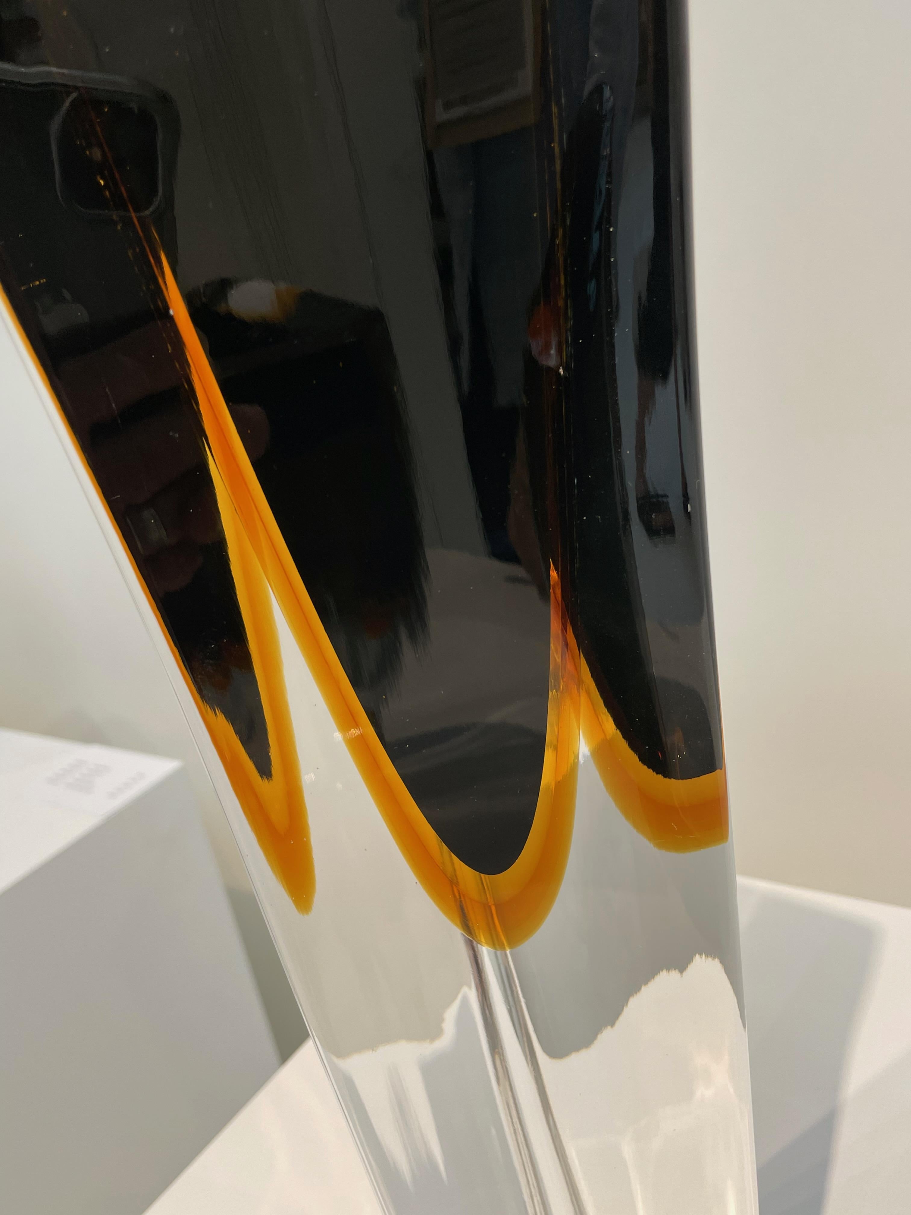 Black And Amber Thick Glass Tall Vase, Brazil, Contemporary In New Condition For Sale In New York, NY