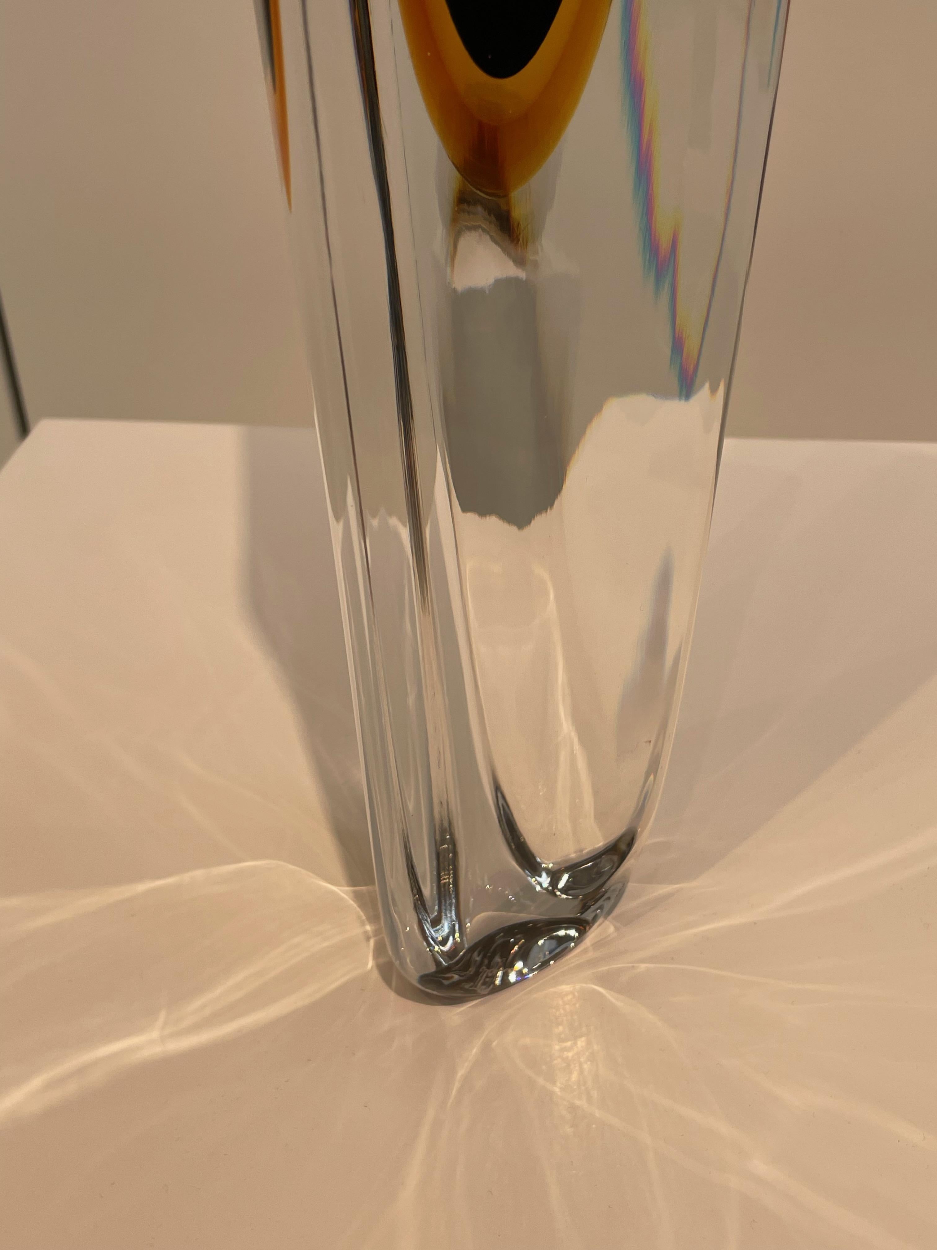 Black And Amber Thick Glass Tall Vase, Brazil, Contemporary For Sale 1