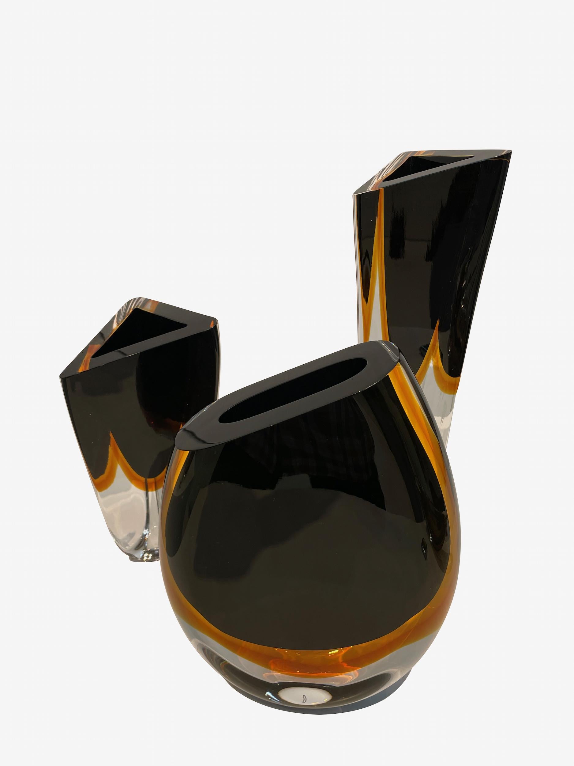 Black And Amber Thick Glass Tall Vase, Brazil, Contemporary For Sale 2