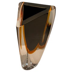 Black And Amber Thick Glass Vase, Brazil, Contemporary