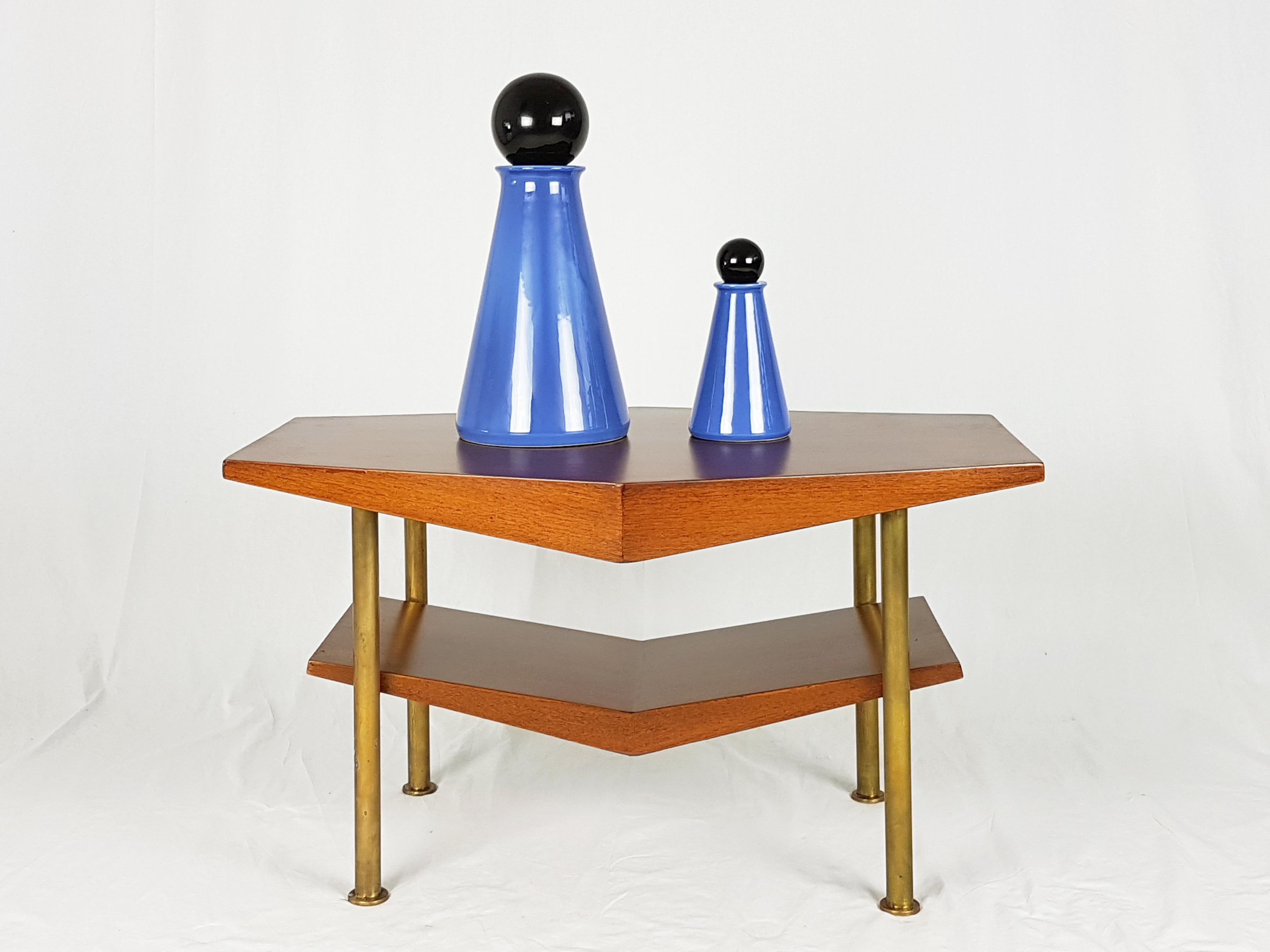 Ceramica Bottiglie decorative anni '80 in ceramica nera e azzurra di L. Boscolo per Forma & Luce in vendita