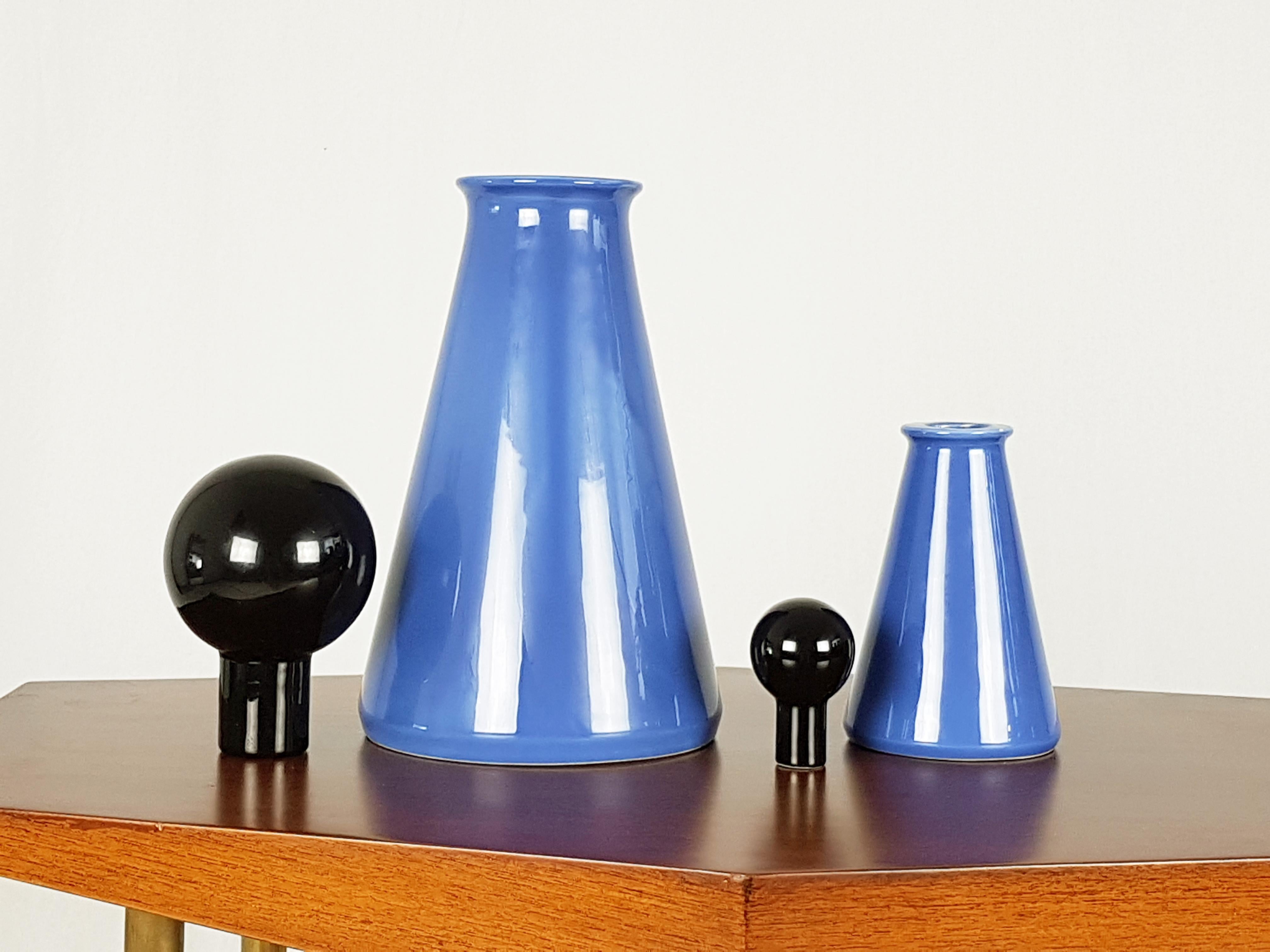 Black and Azure Ceramic 1980s Decorative Bottles by L. Boscolo for Forma & Luce For Sale 2