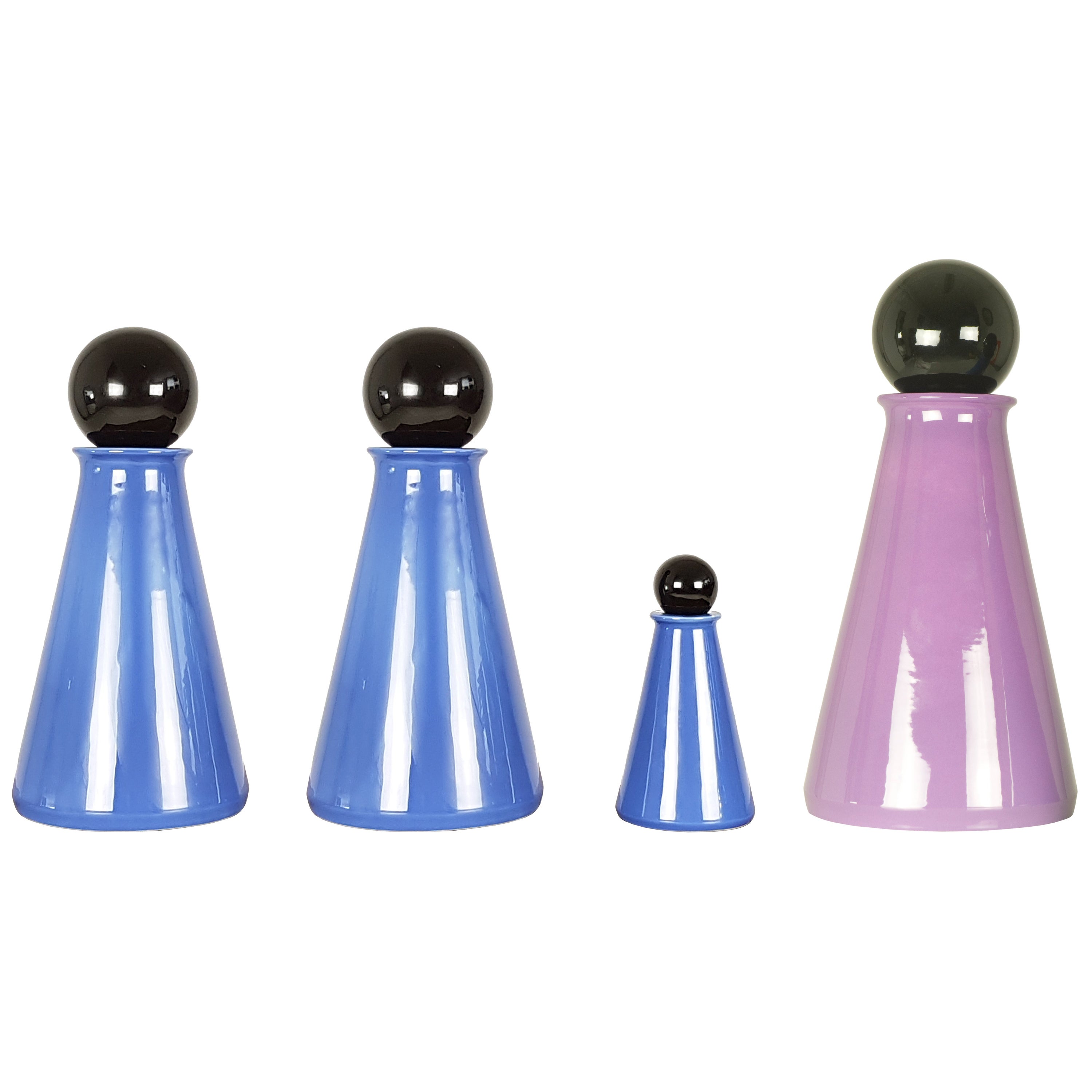 Black and Azure Ceramic 1980s Decorative Bottles by L. Boscolo for Forma & Luce For Sale