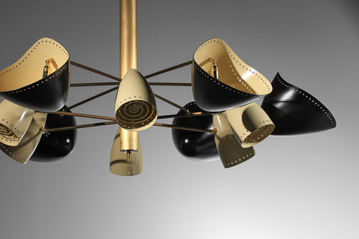 Lampadario moderno in stile anni '60, nero e beige, in ottone e metallo laccato in vendita 6