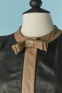 Black and beige lambskin leather jacket with pocket and bow REDValentino