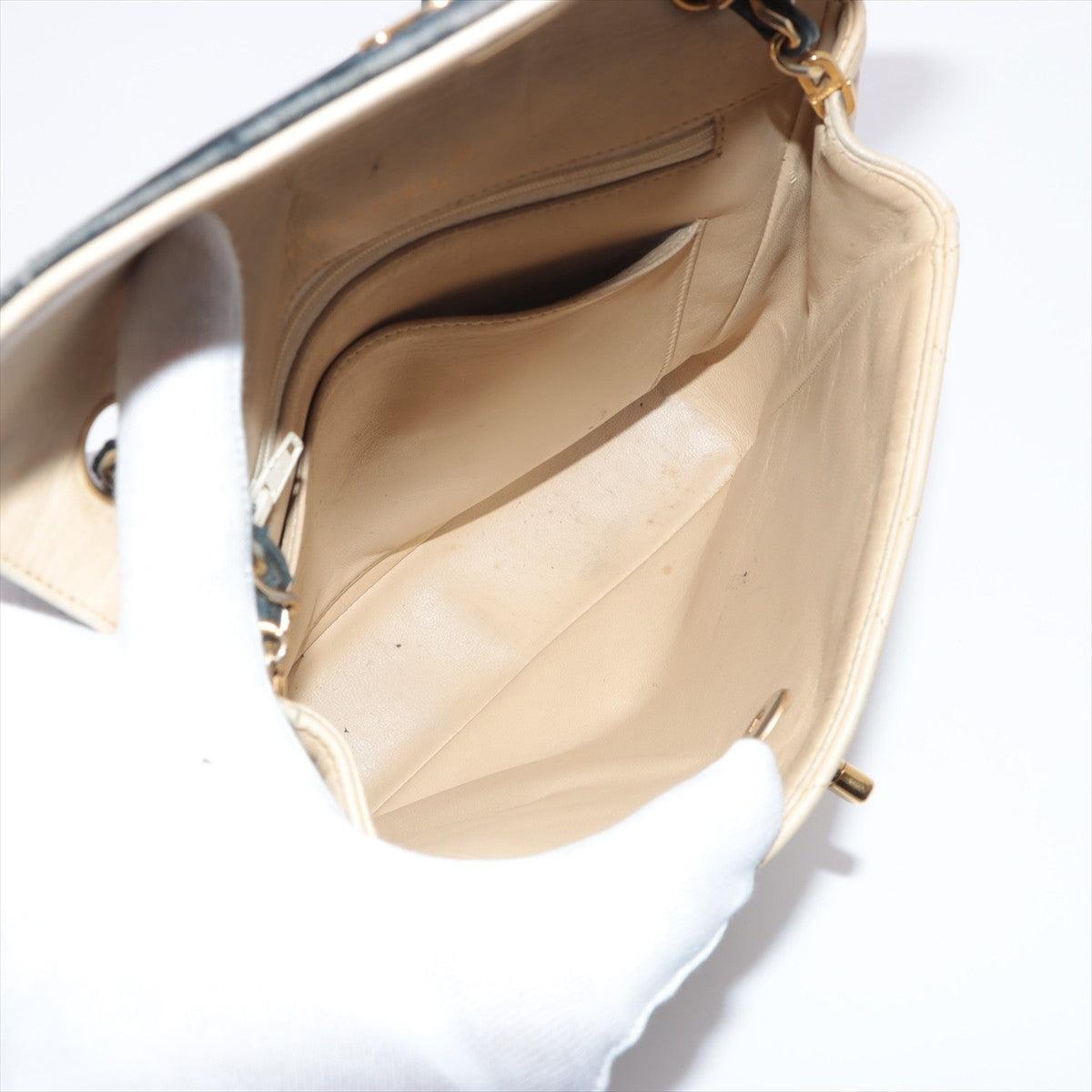 Schwarze und beige gesteppte Chanel CC Bicolor Umhängetasche aus Lammfell und Leder 1