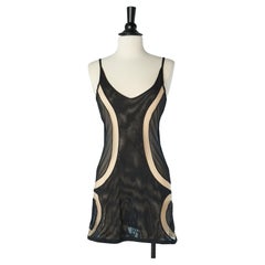Black and beige see-through tulle slip-dress with cut-work La Perla NEW with tag