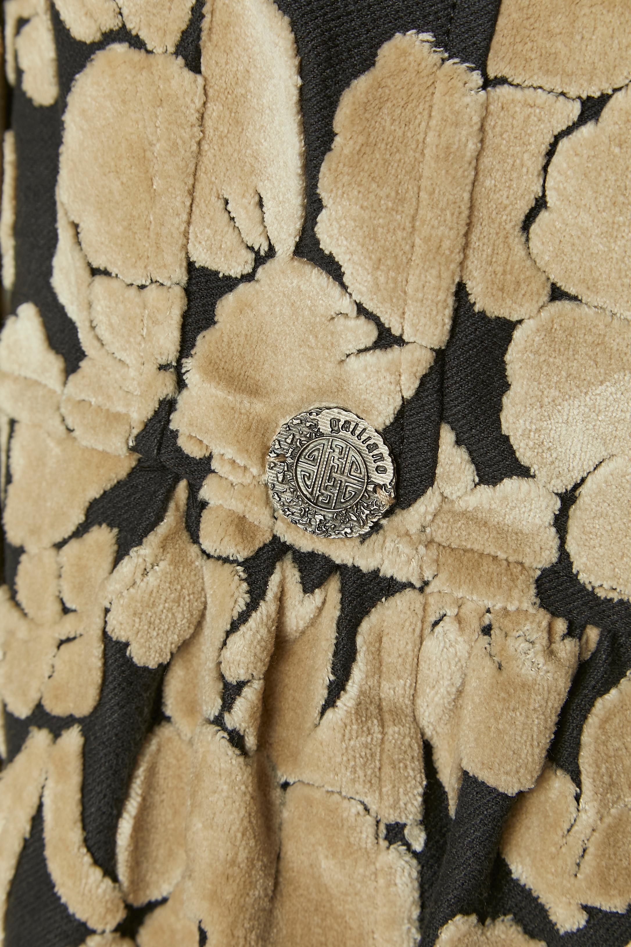 Black and beige single breasted tapestry coat GALLIANO In Excellent Condition For Sale In Saint-Ouen-Sur-Seine, FR