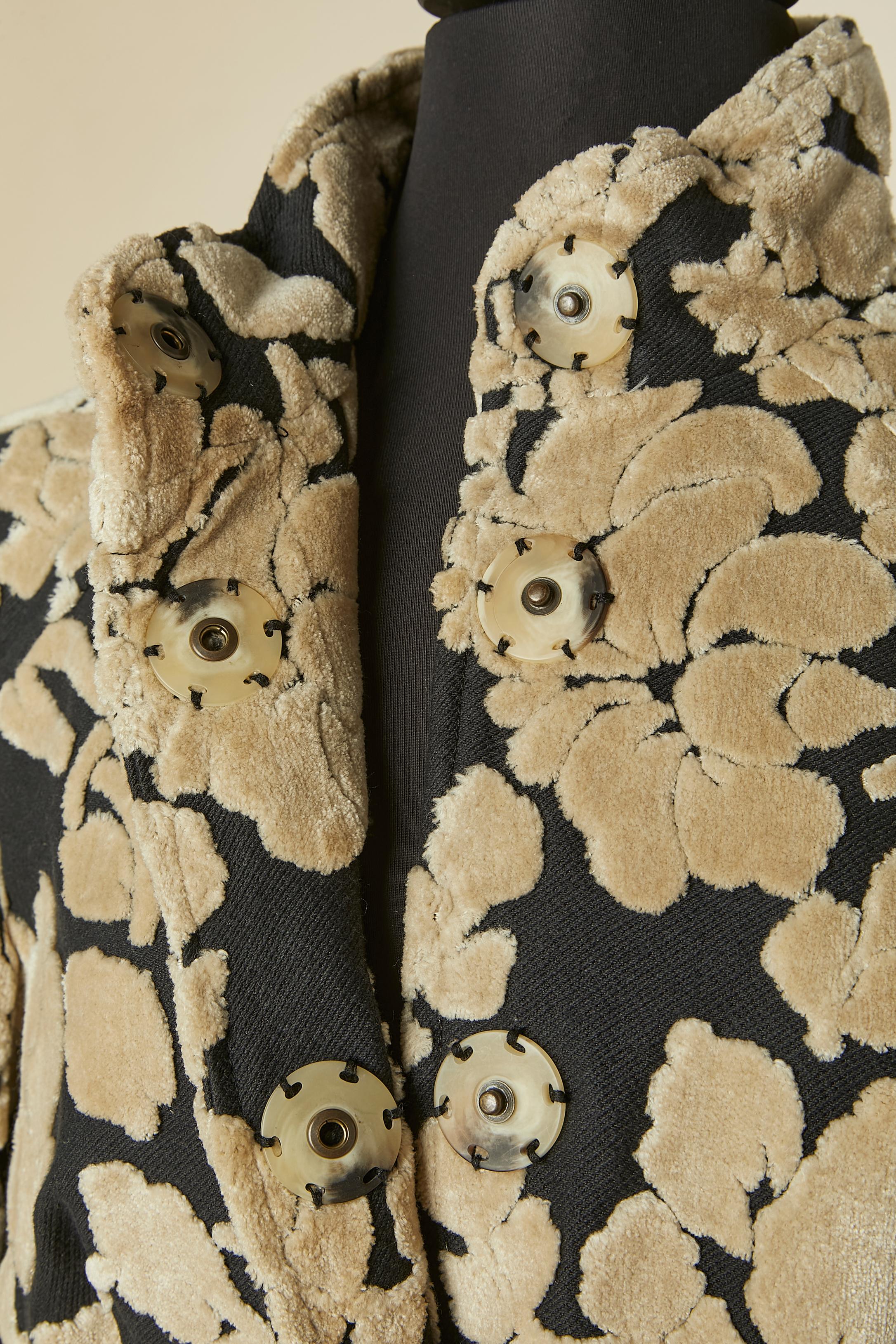 Women's Black and beige single breasted tapestry coat GALLIANO For Sale