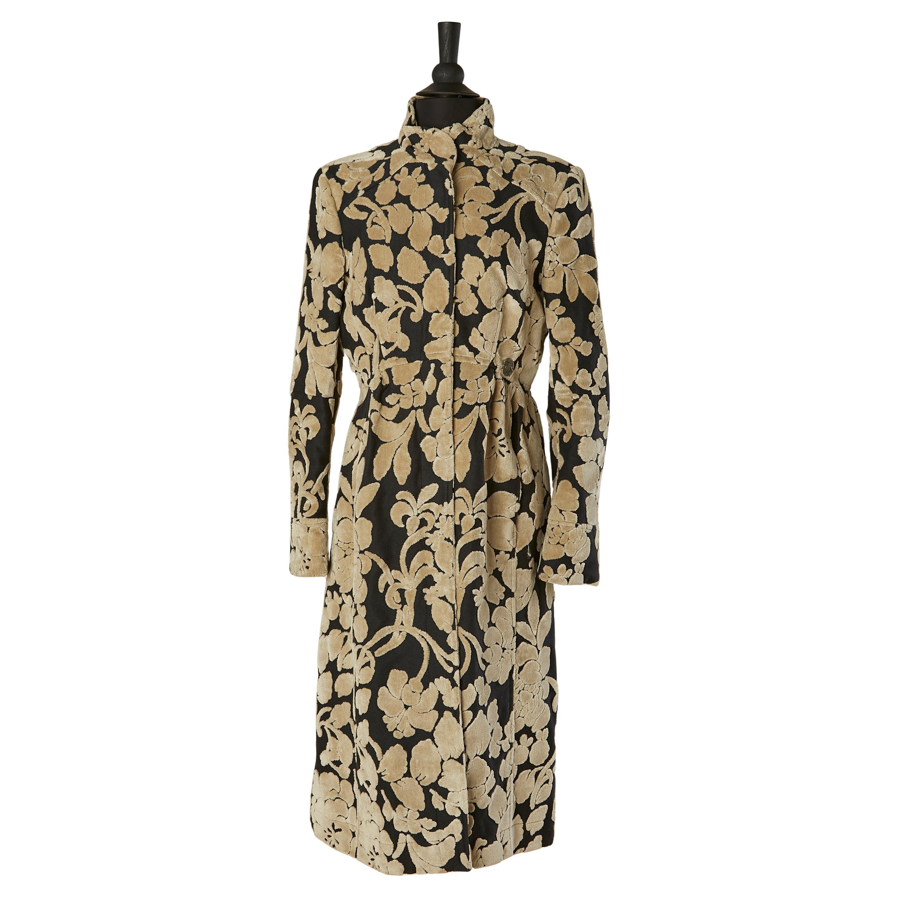 Black and beige single breasted tapestry coat GALLIANO For Sale